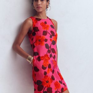 Classic Shift Dress-Pink. Elaborate Blossom