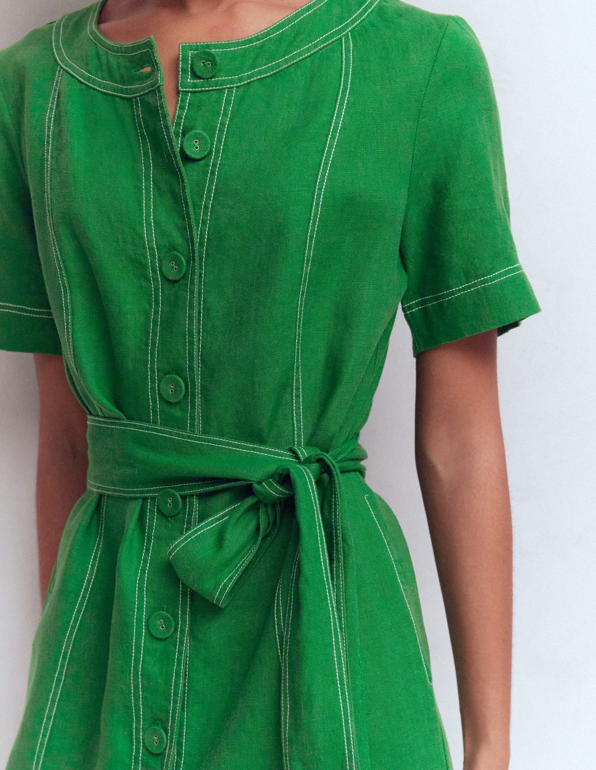 Callie Linen Short Dress-Highland Green - Image 2