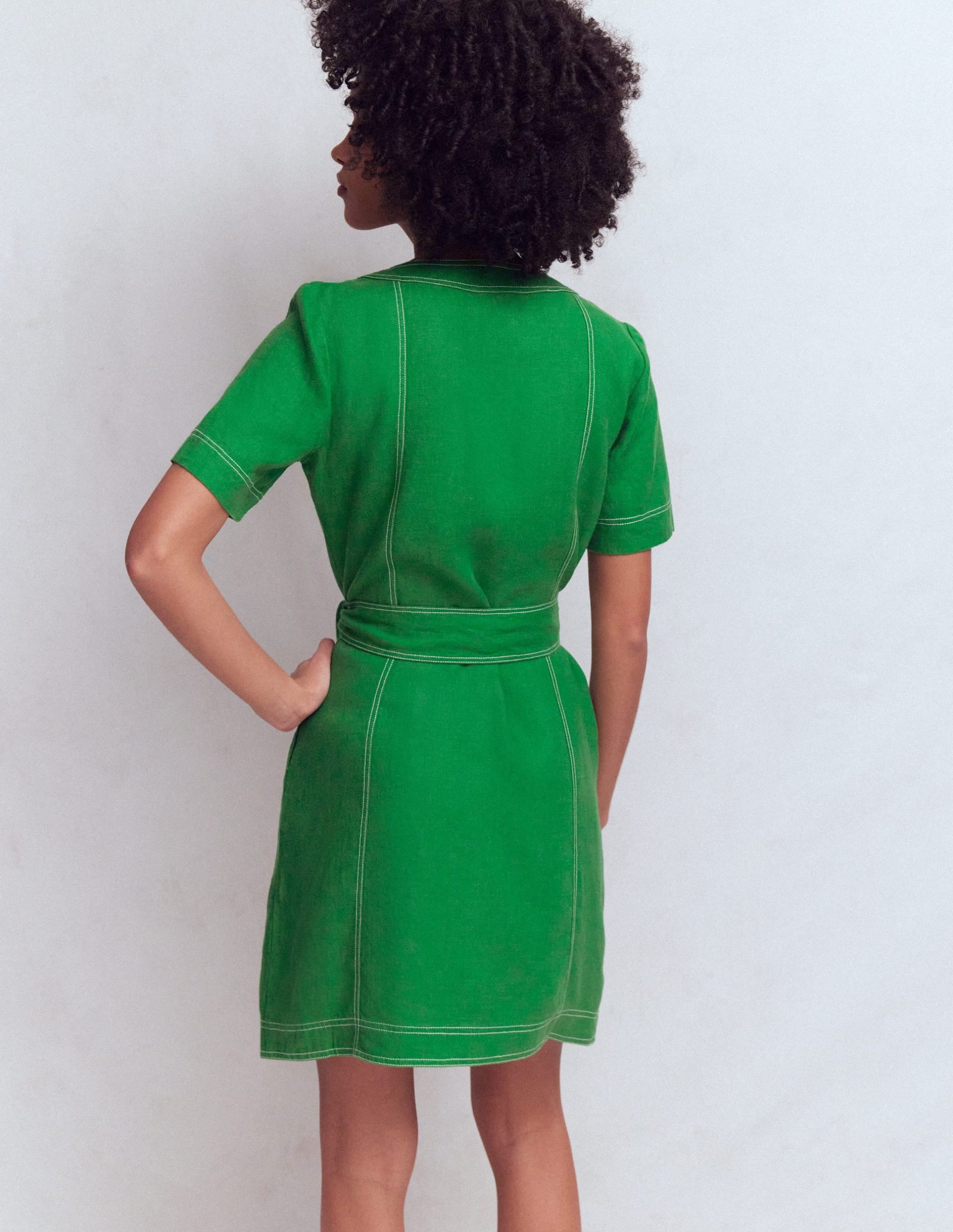 Callie Linen Short Dress-Highland Green - Image 3