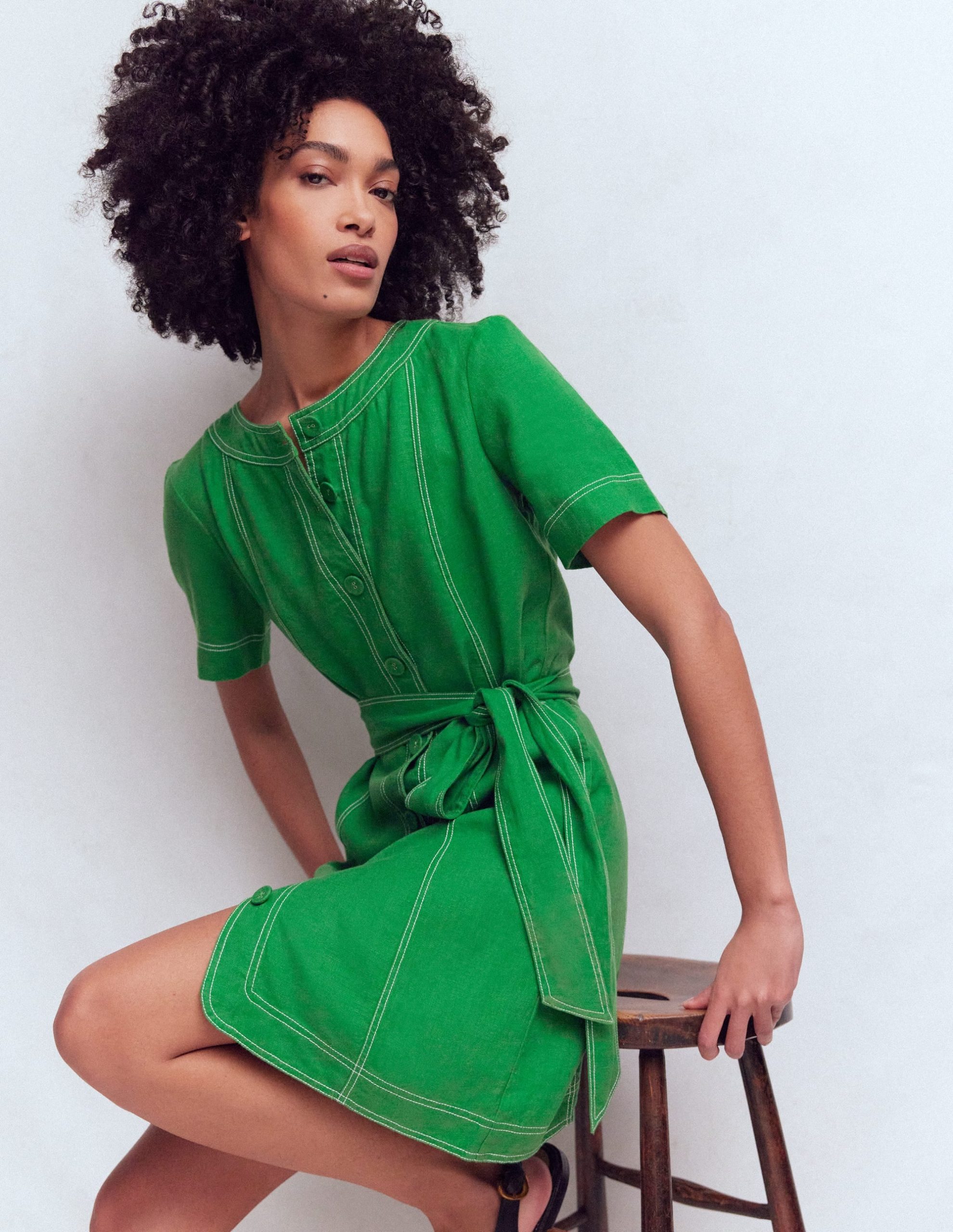 Callie Linen Short Dress-Highland Green - Image 4