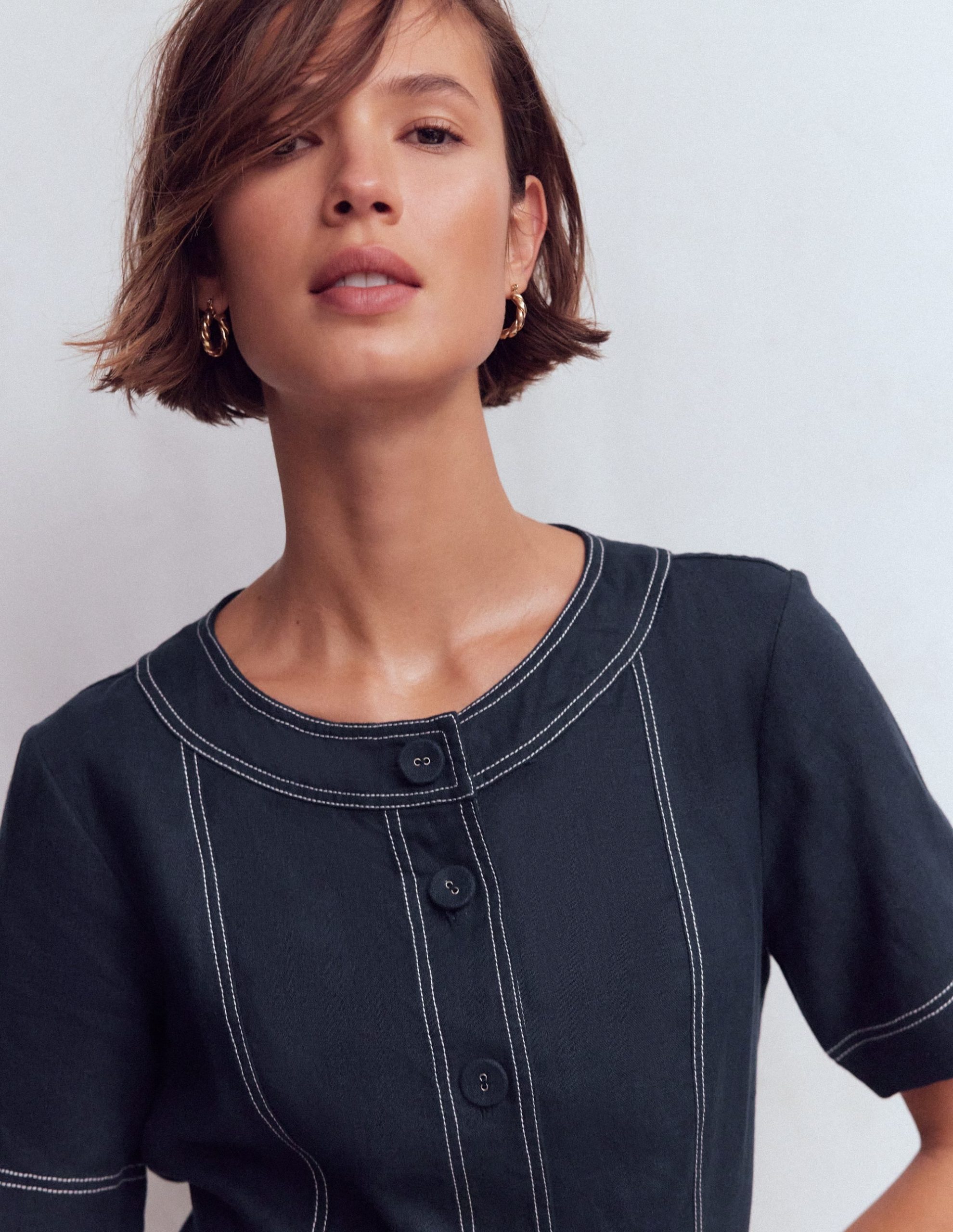 Callie Linen Short Dress-Navy - Image 2