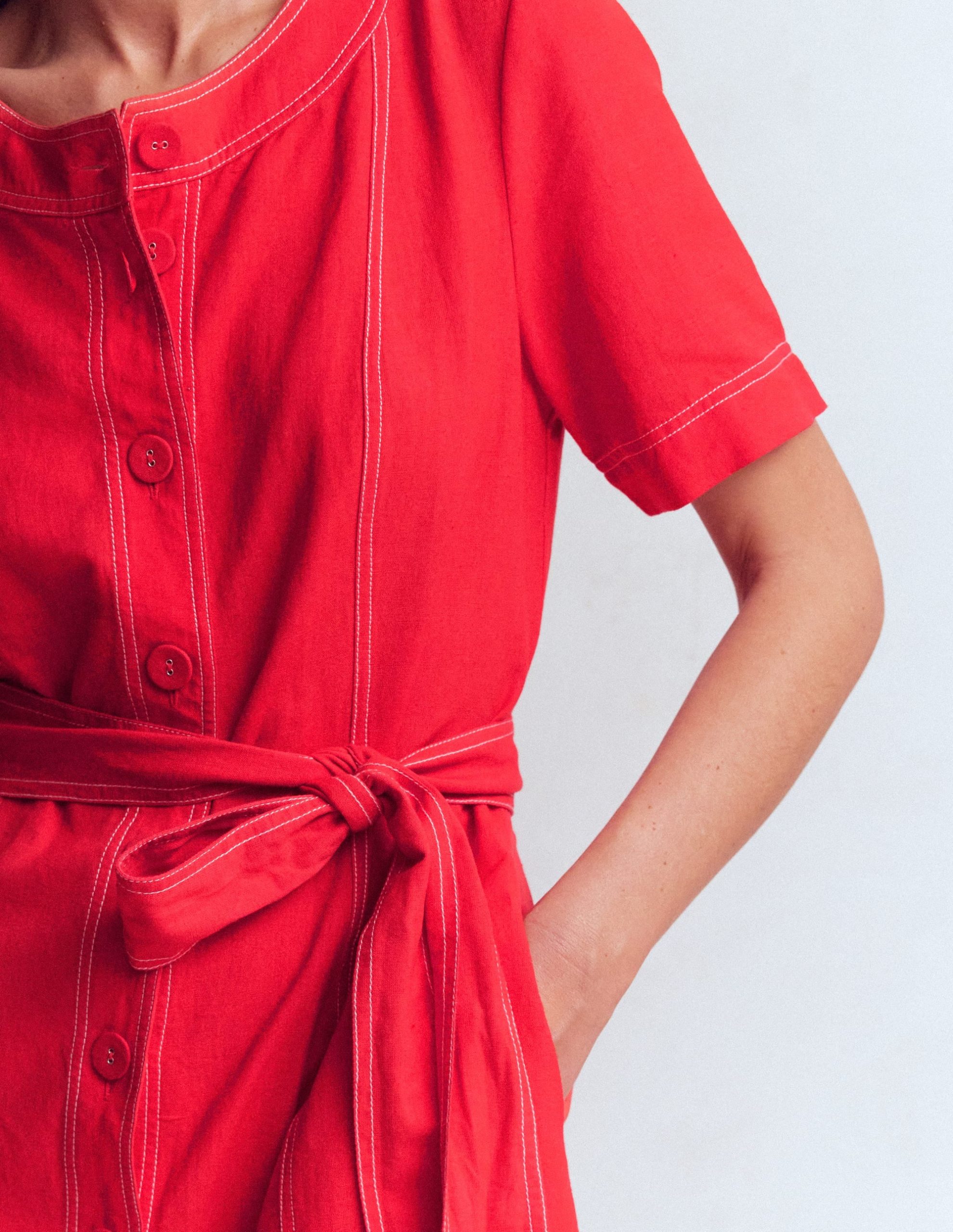 Callie Linen Short Dress-Bright Cherry - Image 2