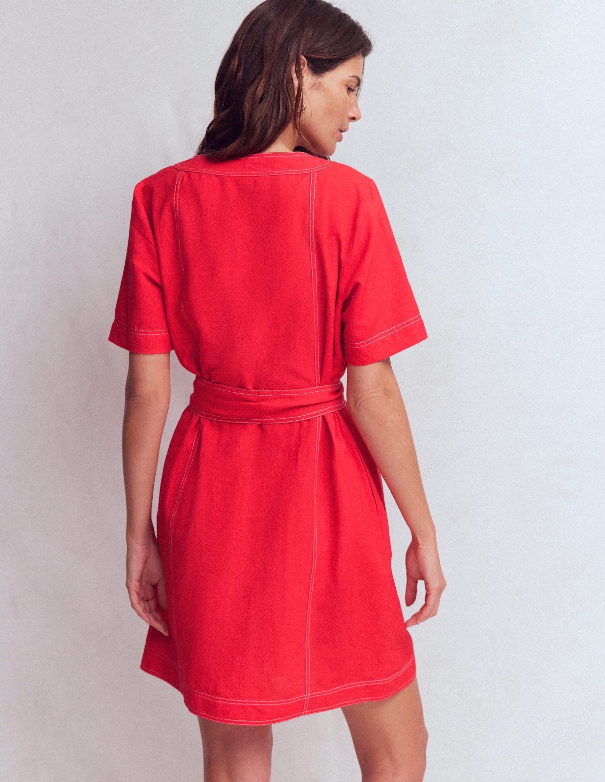Callie Linen Short Dress-Bright Cherry - Image 3