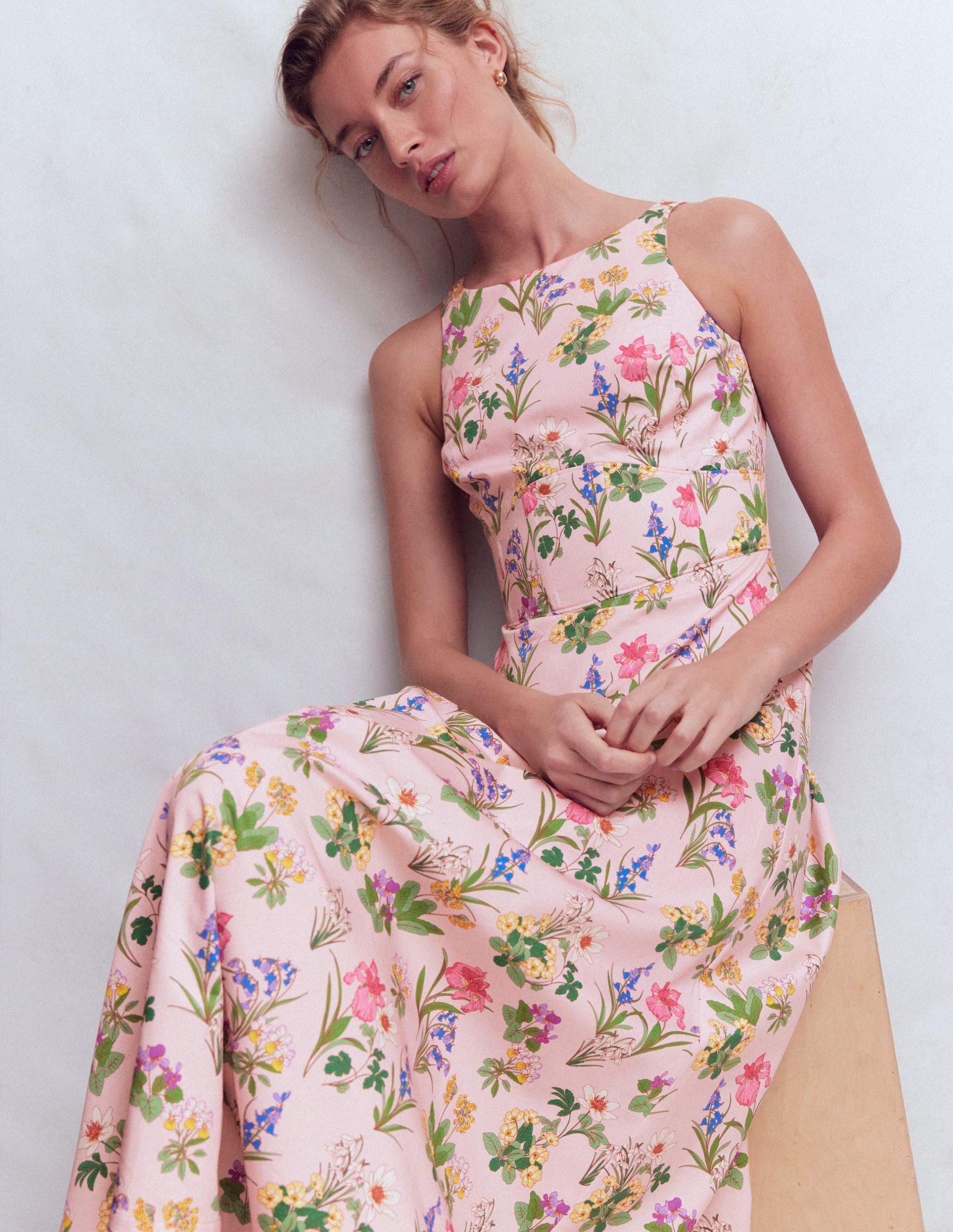 Silvia Boned Bodice Maxi Dress-French Pink. Delicate Blossom