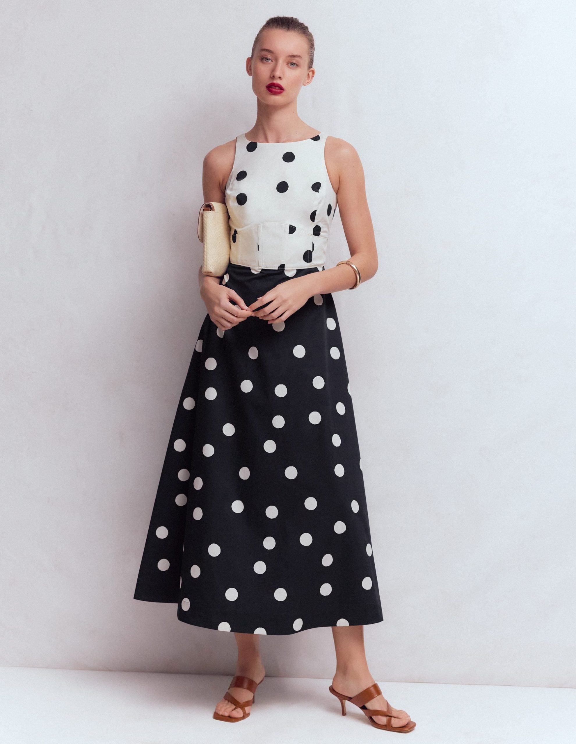 Silvia Boned Bodice Maxi Dress-French Navy Painted Spaced Dot