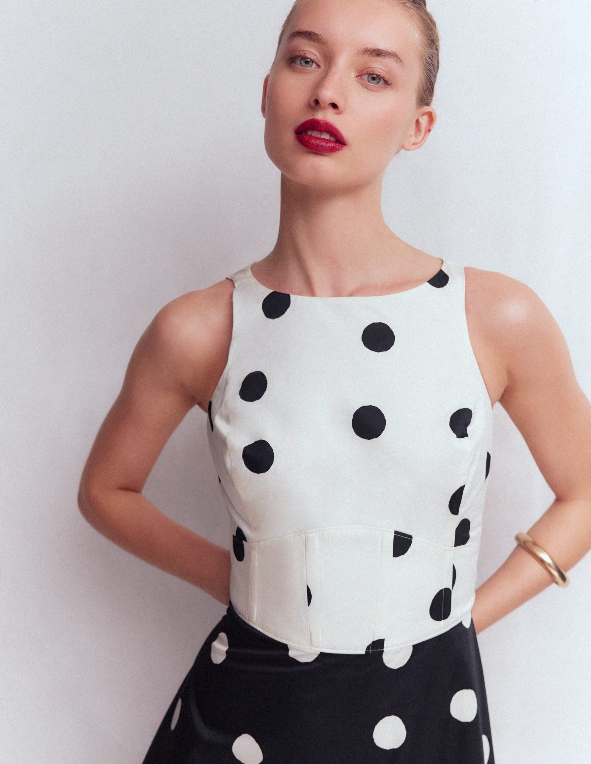 Silvia Boned Bodice Maxi Dress-French Navy Painted Spaced Dot - Image 2
