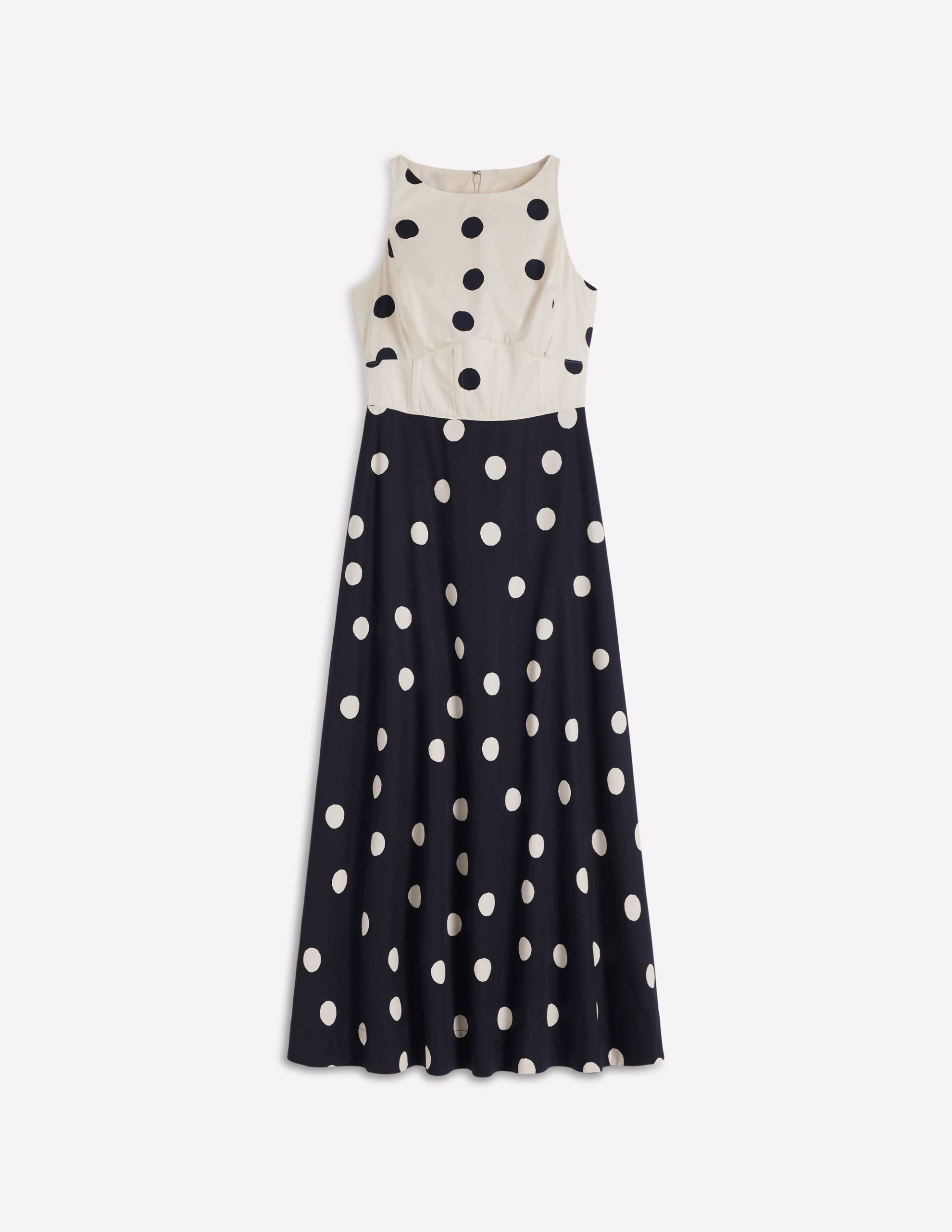 Silvia Boned Bodice Maxi Dress-French Navy Painted Spaced Dot - Image 6