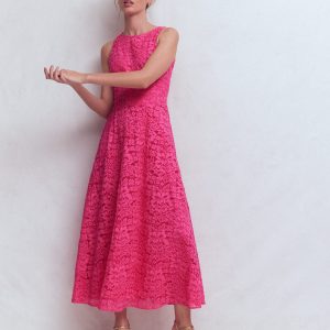 Silvia Boned Bodice Maxi Dress-Pink Punch Lace