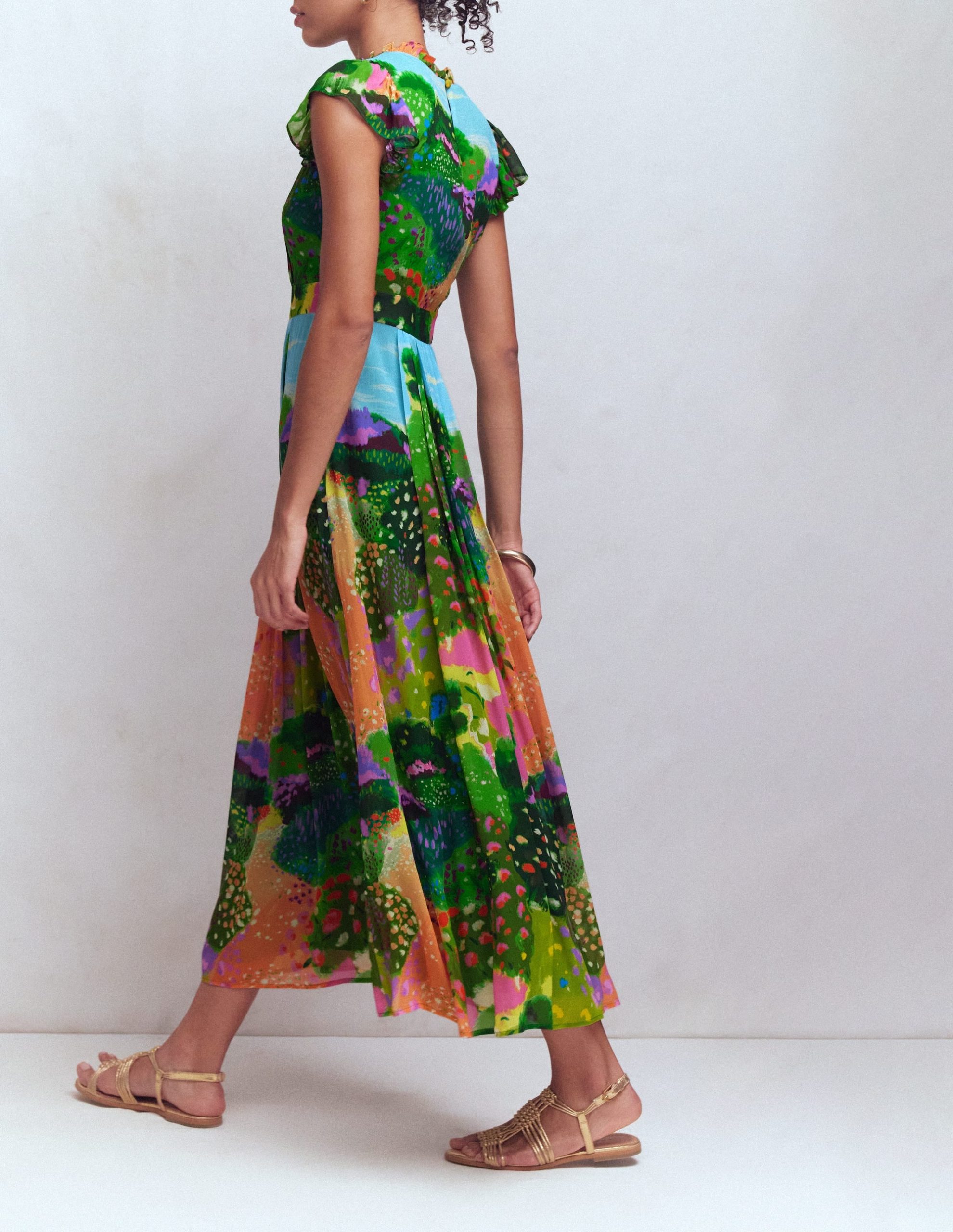 Pleat Ruffle Maxi Dress-Multi. Garden Path - Image 3