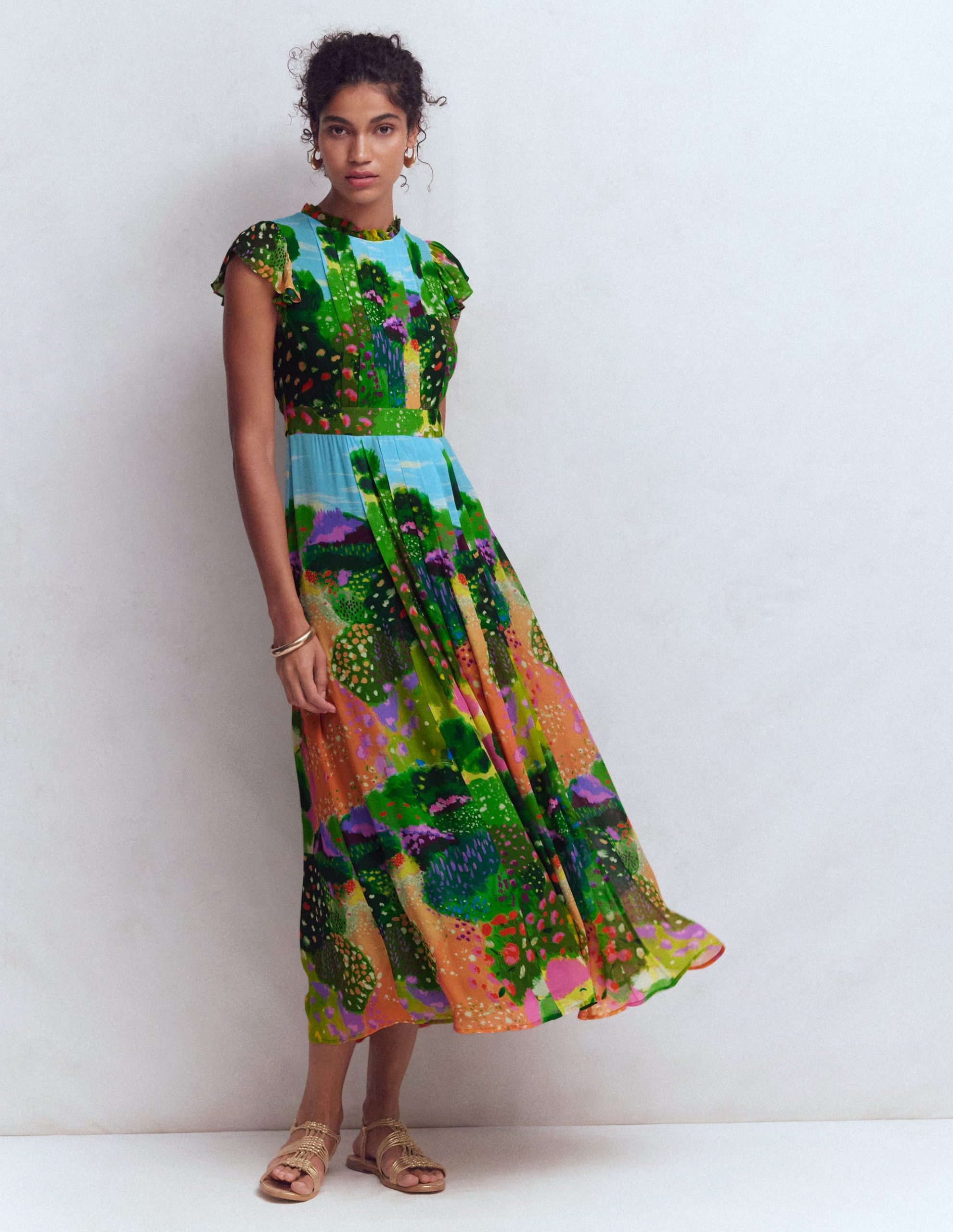 Pleat Ruffle Maxi Dress-Multi. Garden Path - Image 4