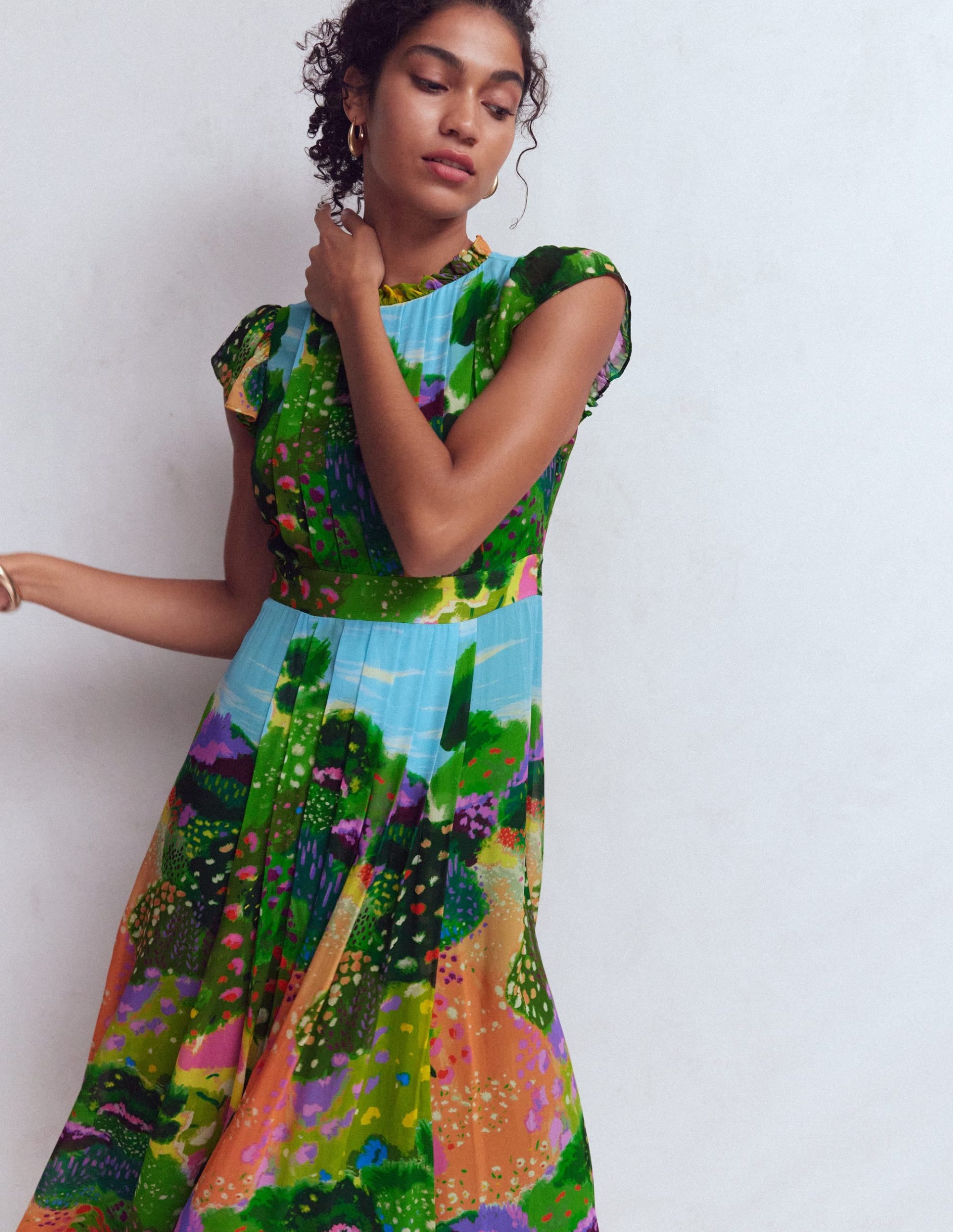 Pleat Ruffle Maxi Dress-Multi. Garden Path - Image 5
