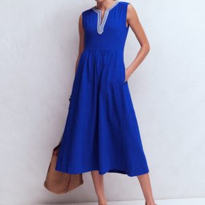 May Jersey Midi Dress-Bright Blue