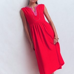May Jersey Midi Dress-Poppy Red