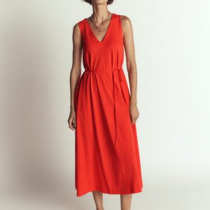 Mia V-neck Jersey Midi Dress-Firecracker Red