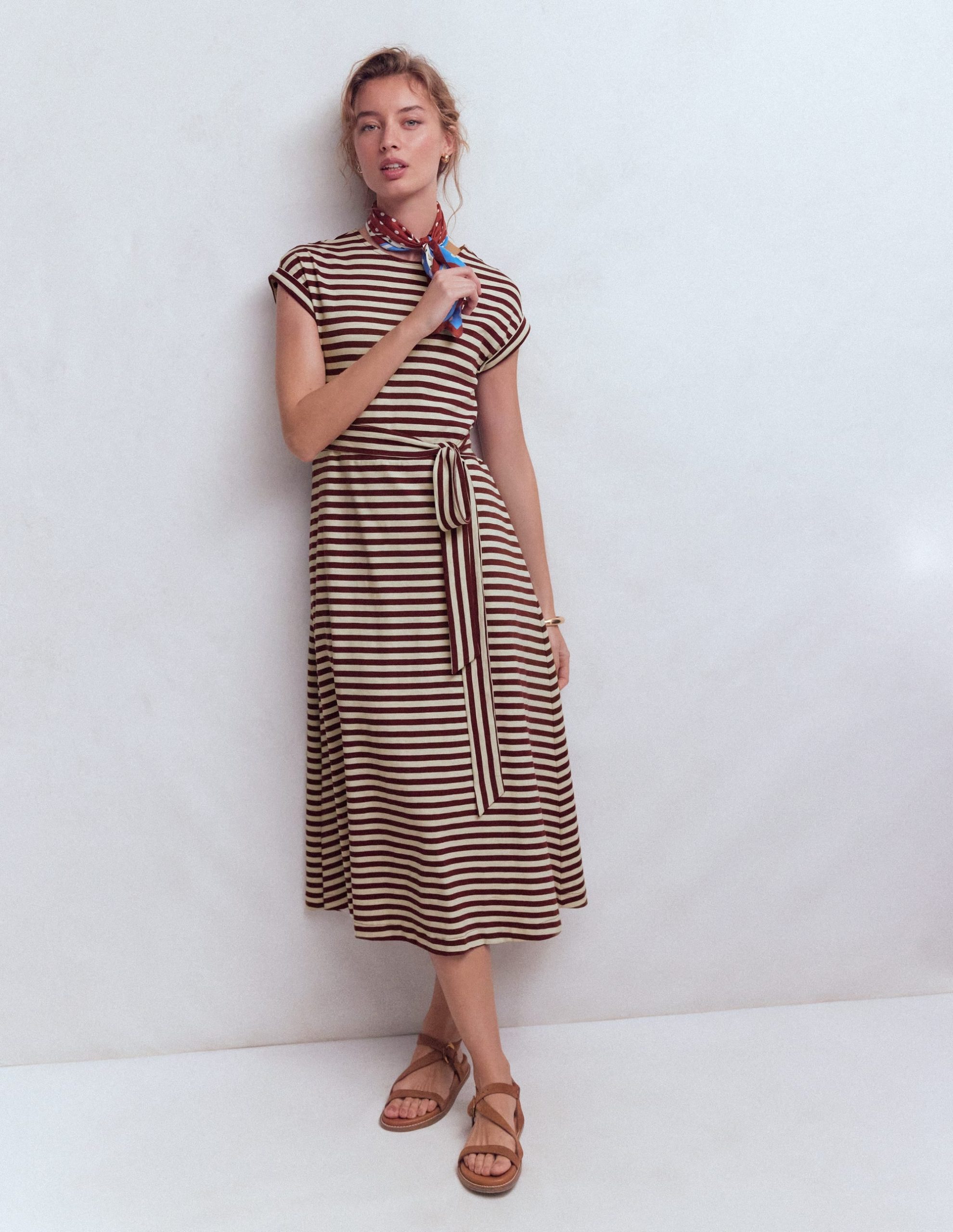 Eve Jersey Midi Dress-Deep Wisteria. Ivory Stripe