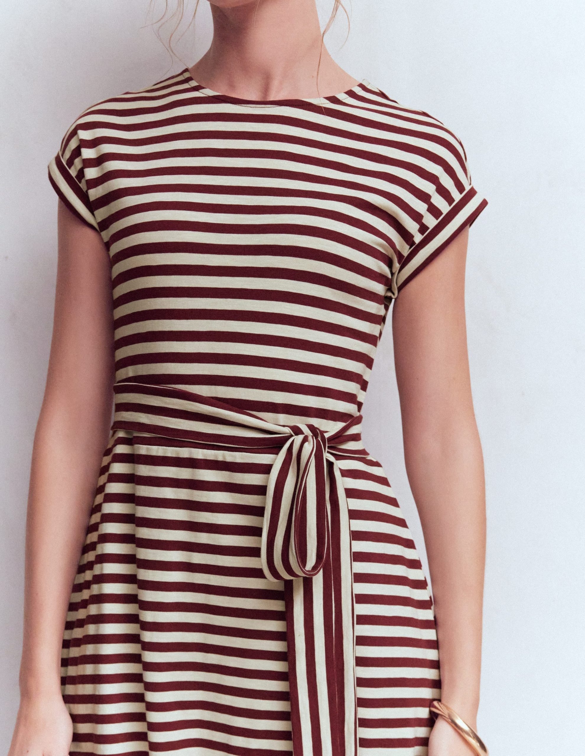 Eve Jersey Midi Dress-Deep Wisteria. Ivory Stripe - Image 2