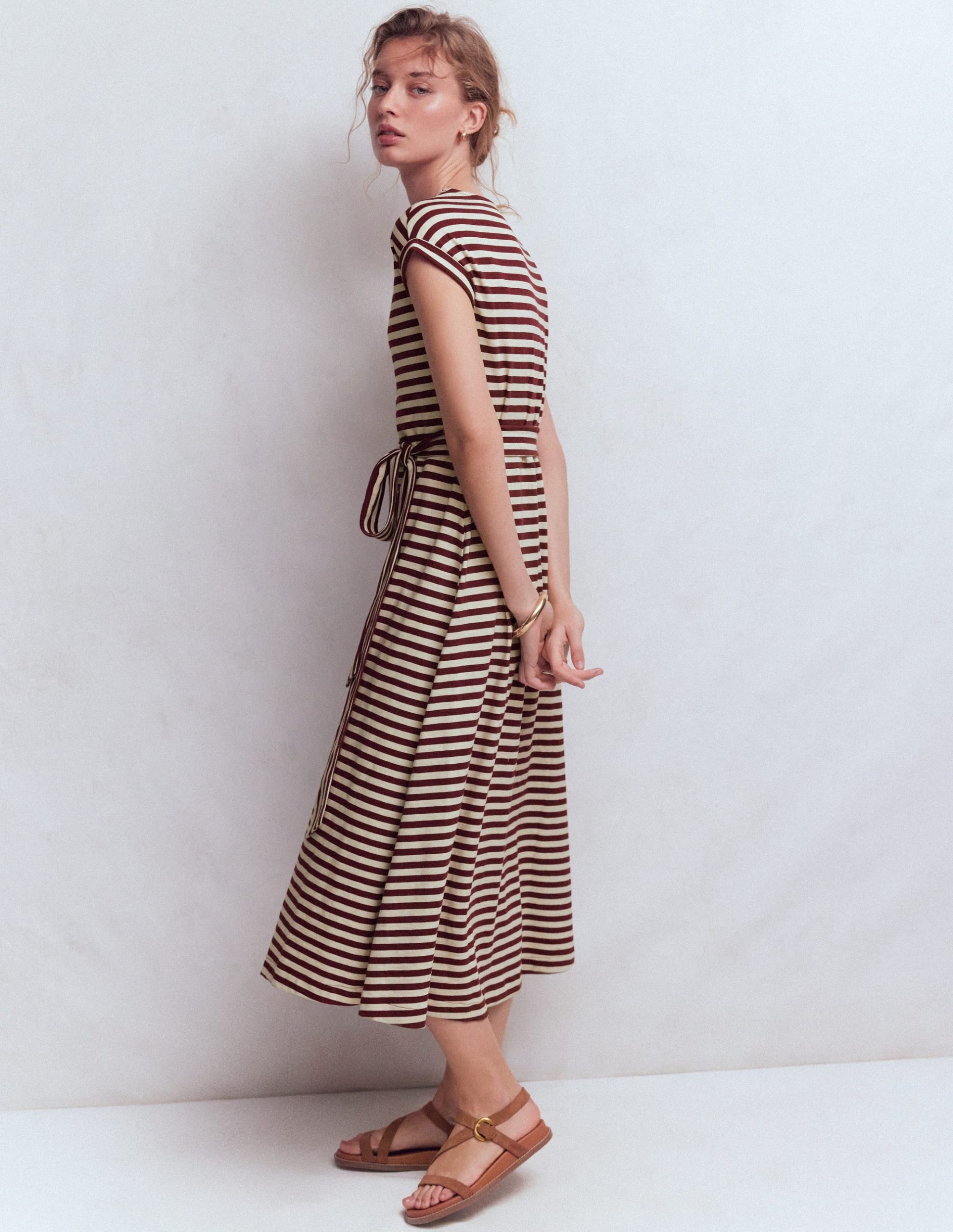 Eve Jersey Midi Dress-Deep Wisteria. Ivory Stripe - Image 3