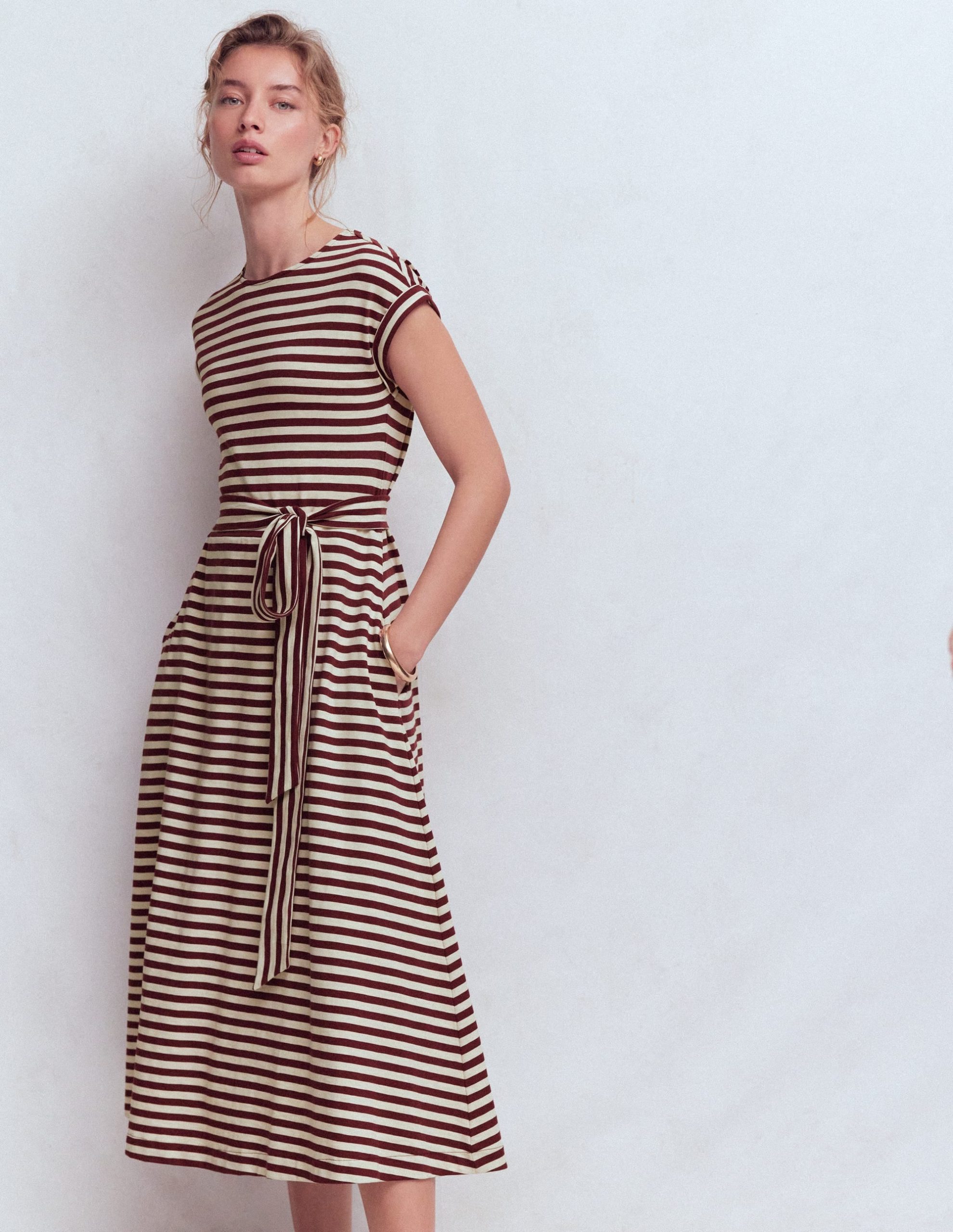 Eve Jersey Midi Dress-Deep Wisteria. Ivory Stripe - Image 4