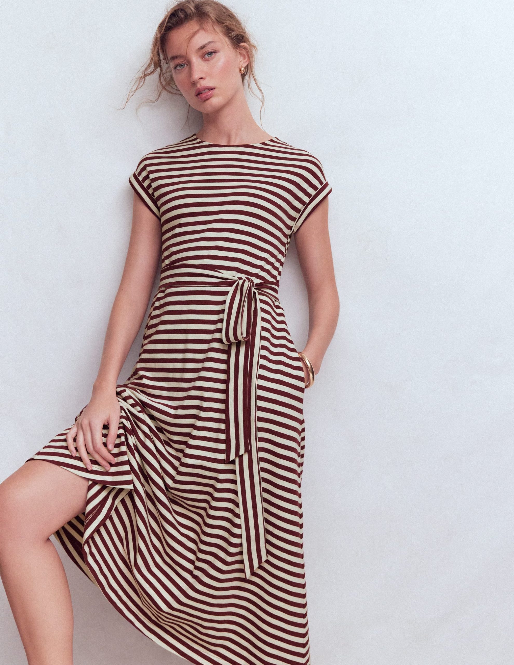 Eve Jersey Midi Dress-Deep Wisteria. Ivory Stripe - Image 5