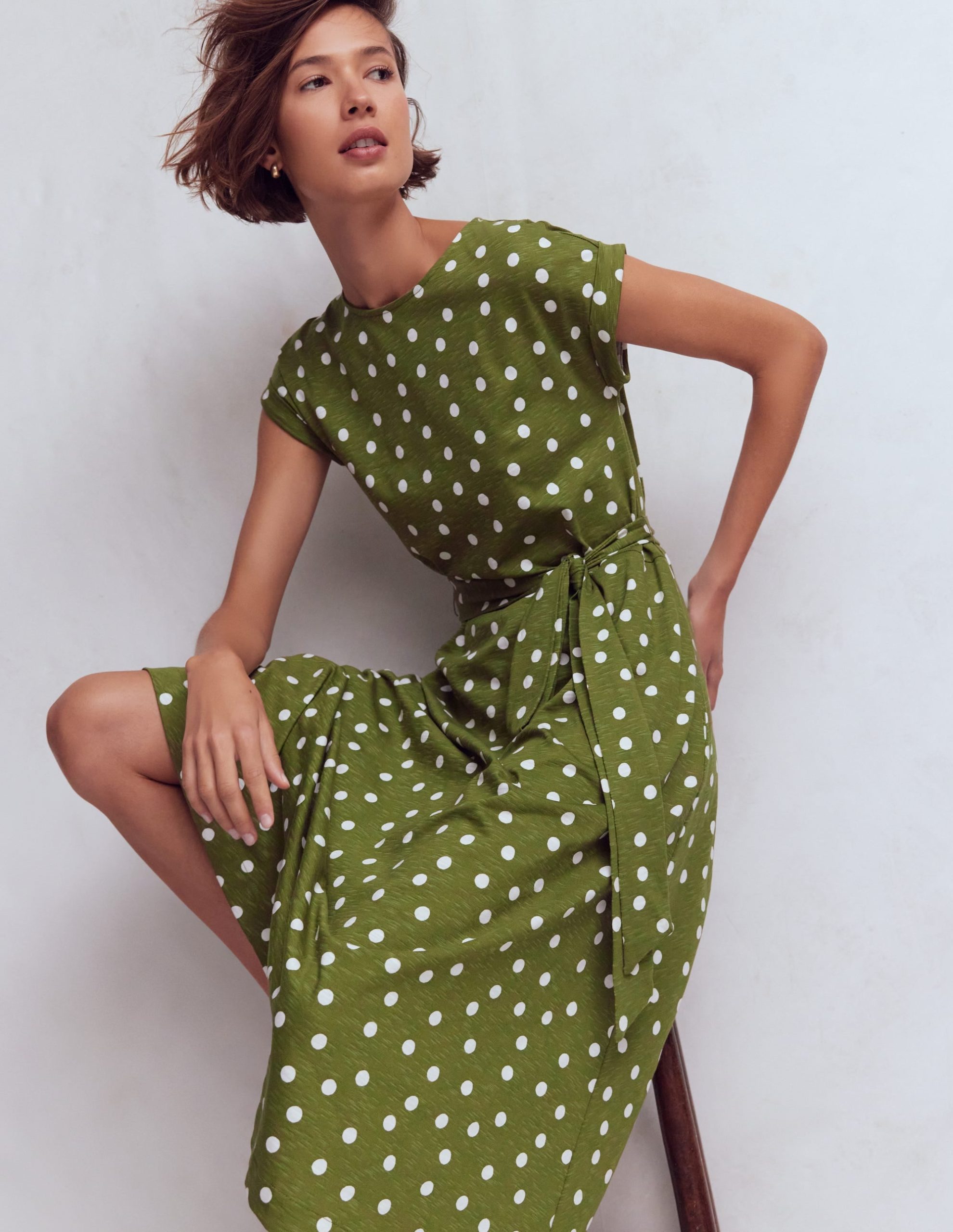 Eve Jersey Midi Dress-Olive. Painted Dot Spaced