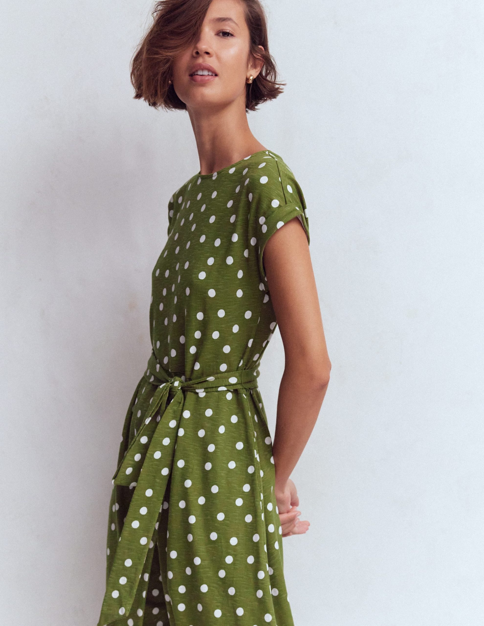 Eve Jersey Midi Dress-Olive. Painted Dot Spaced - Image 2
