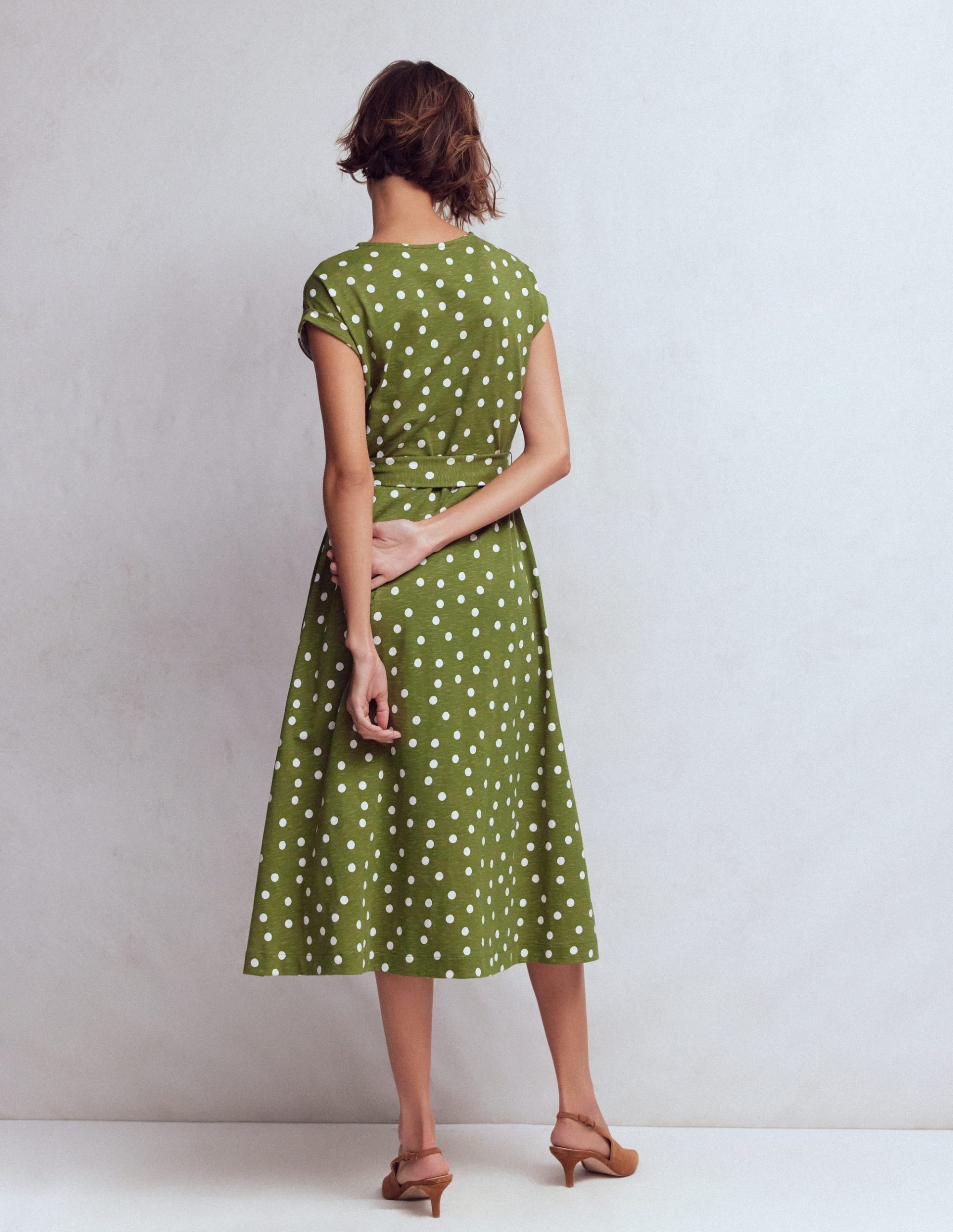 Eve Jersey Midi Dress-Olive. Painted Dot Spaced - Image 3