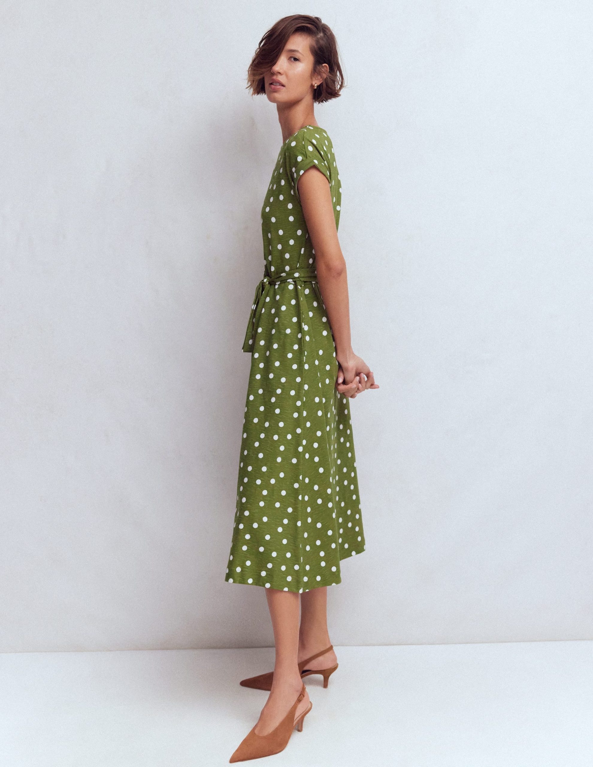 Eve Jersey Midi Dress-Olive. Painted Dot Spaced - Image 4