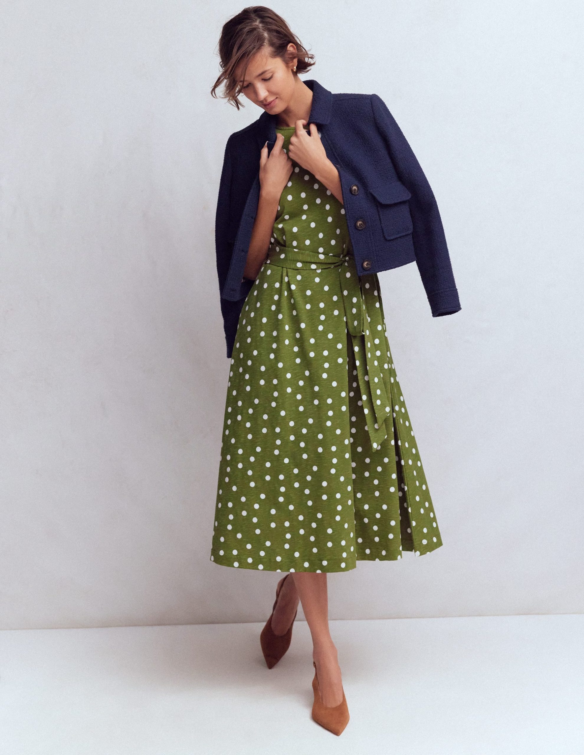 Eve Jersey Midi Dress-Olive. Painted Dot Spaced - Image 5