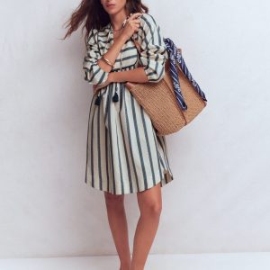 Pia Cotton Yoke Dress-Blue Stripe