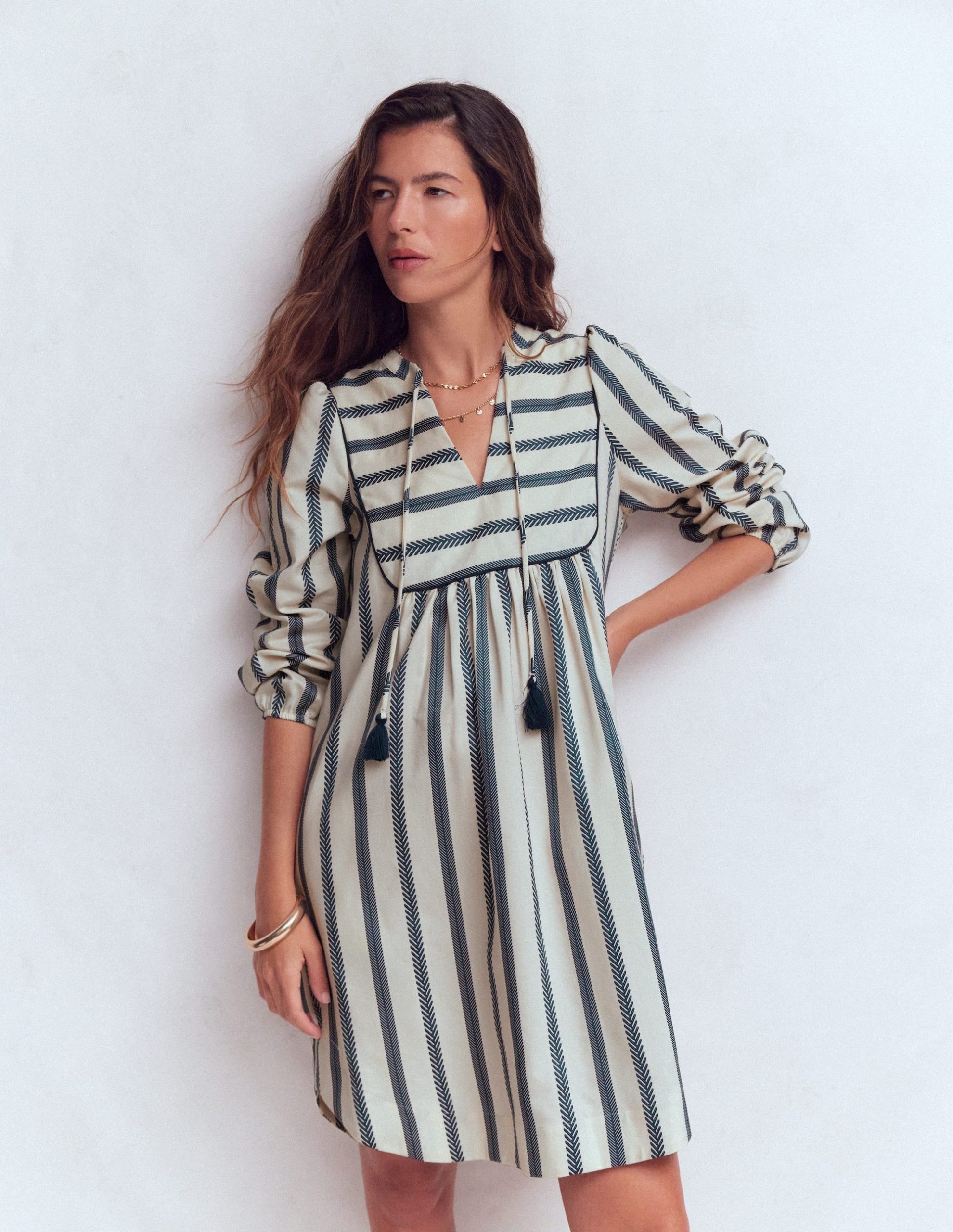 Pia Cotton Yoke Dress-Blue Stripe - Image 4