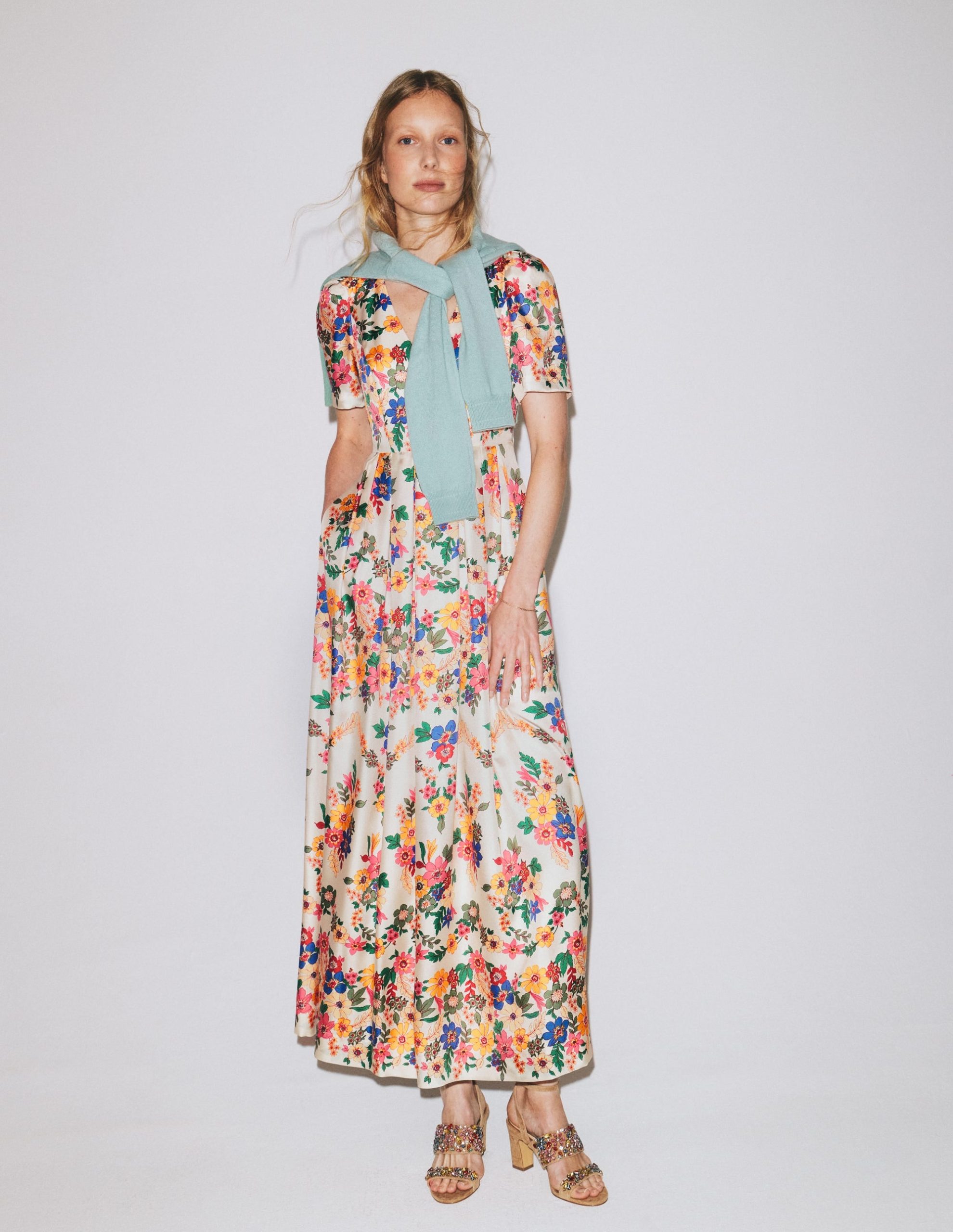 Pleat V-neck Dress-Multi Meadow Flowers - Image 6