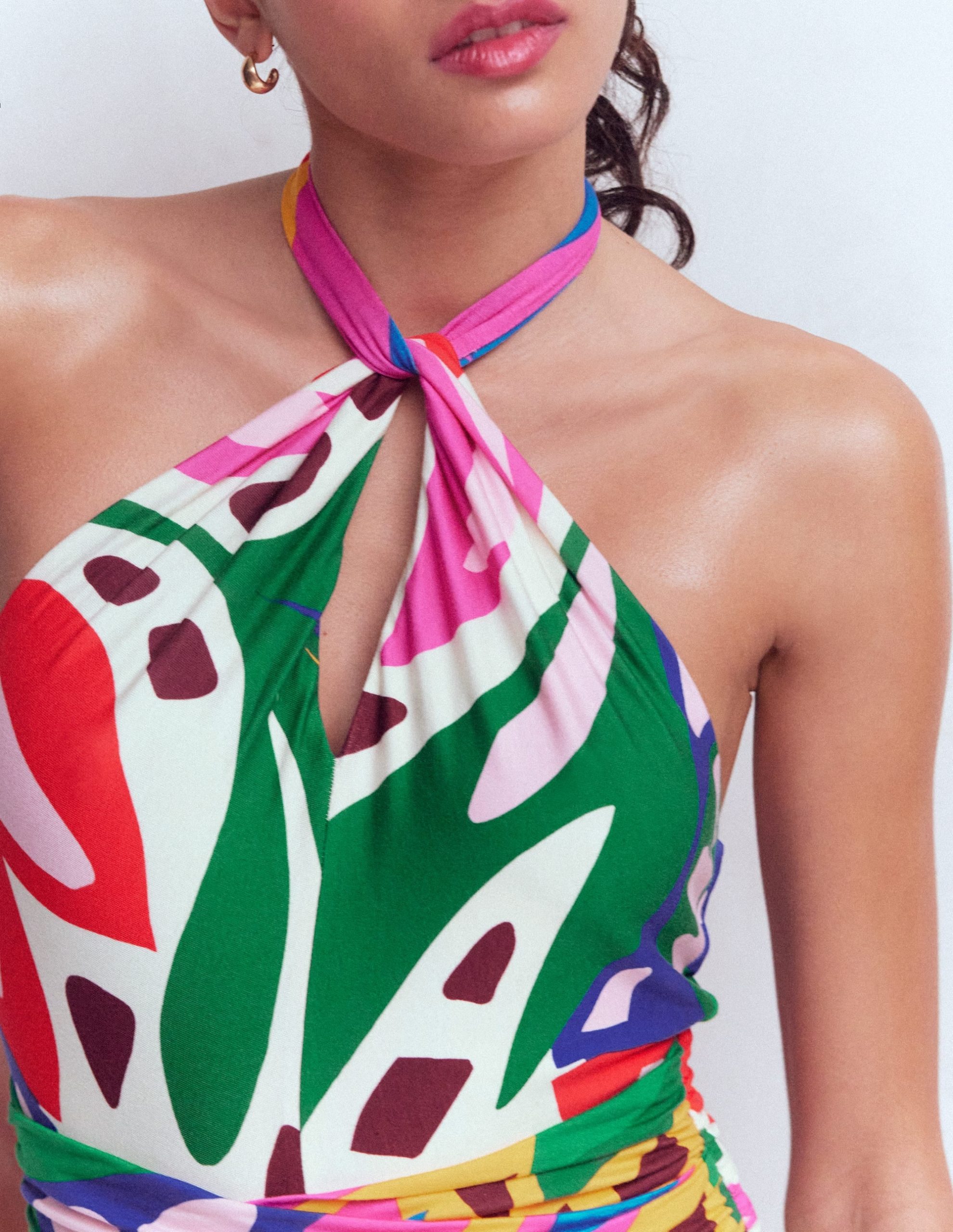 Sydney Twist Neck Jersey Dress-Multi. Leafy Cascade - Image 2