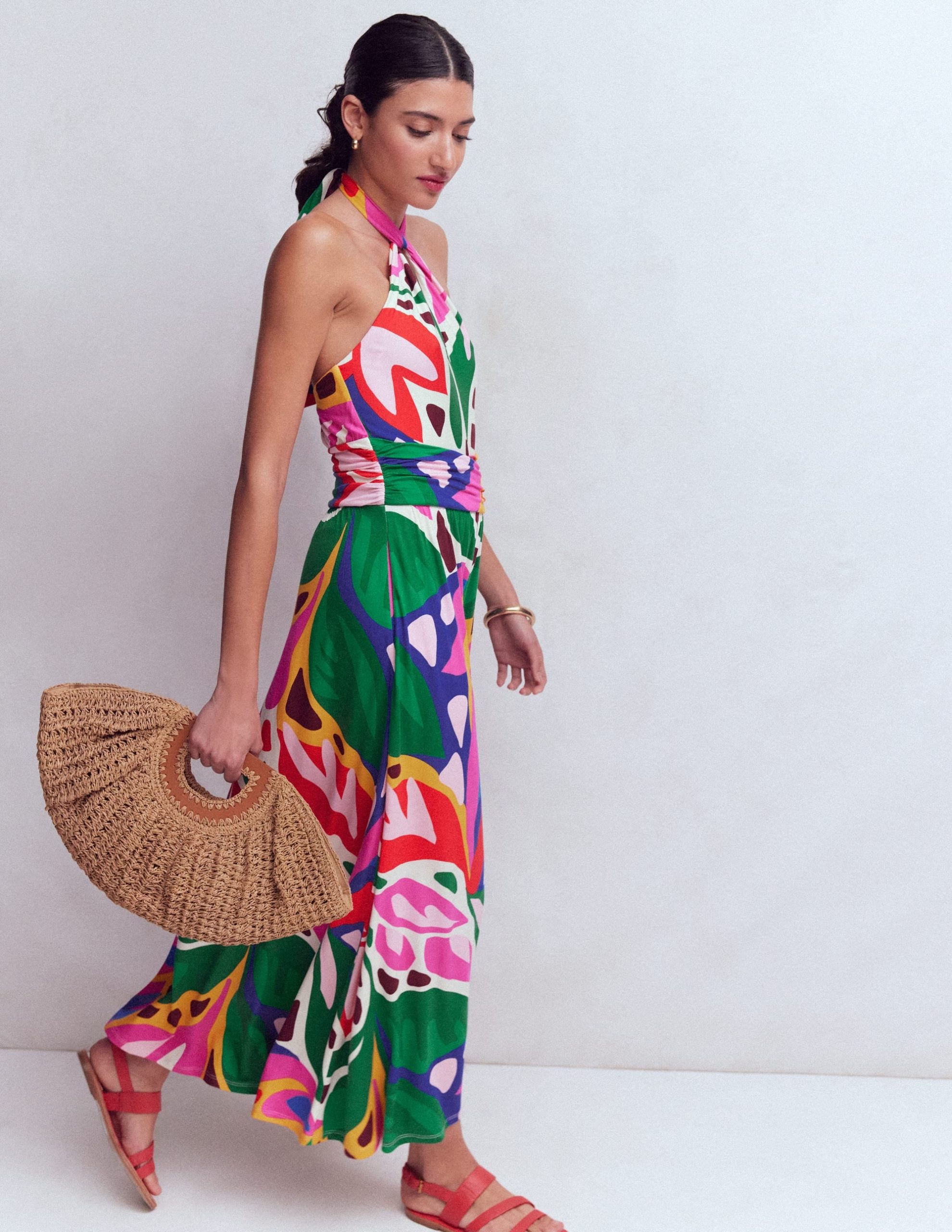 Sydney Twist Neck Jersey Dress-Multi. Leafy Cascade - Image 4