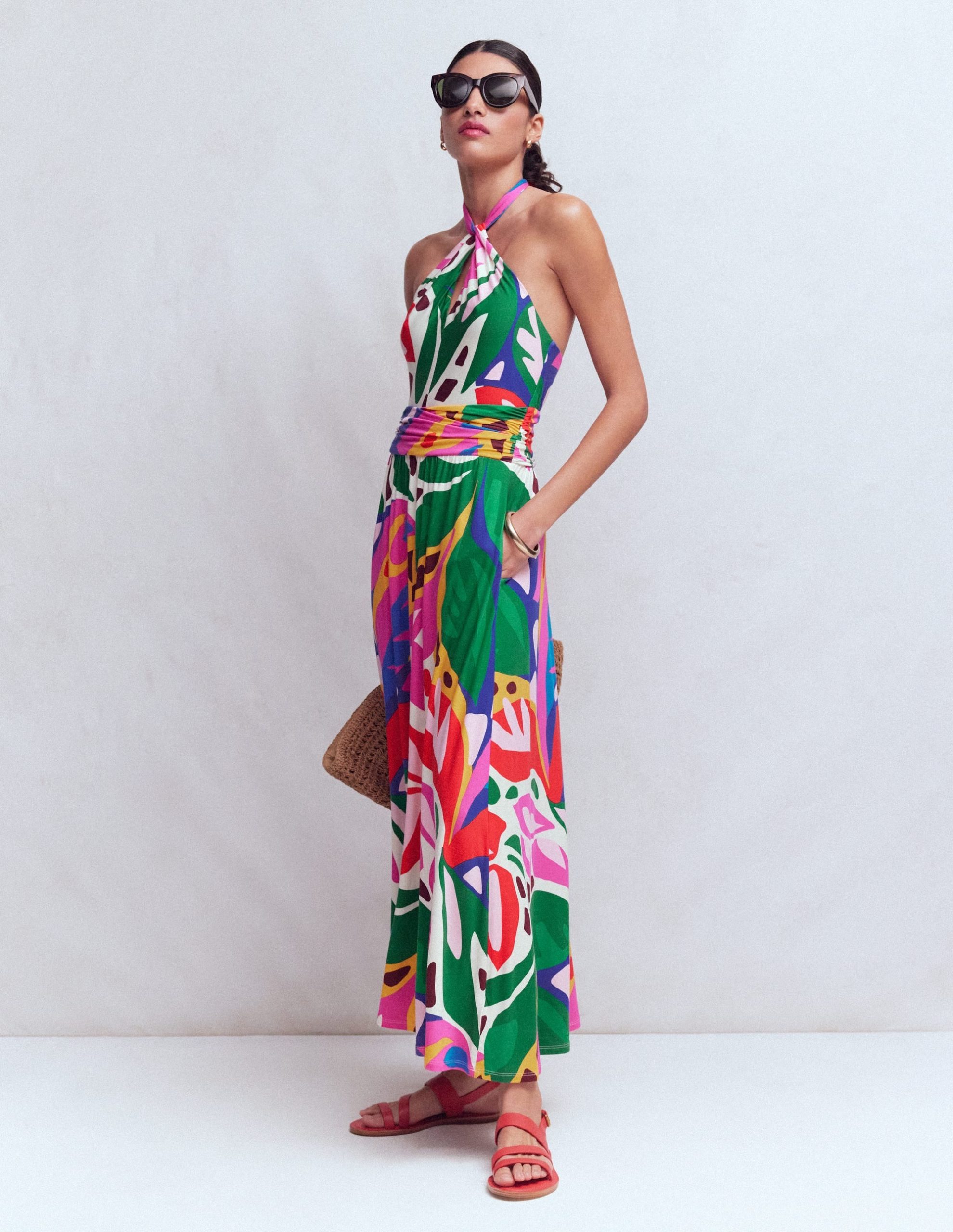 Sydney Twist Neck Jersey Dress-Multi. Leafy Cascade - Image 5
