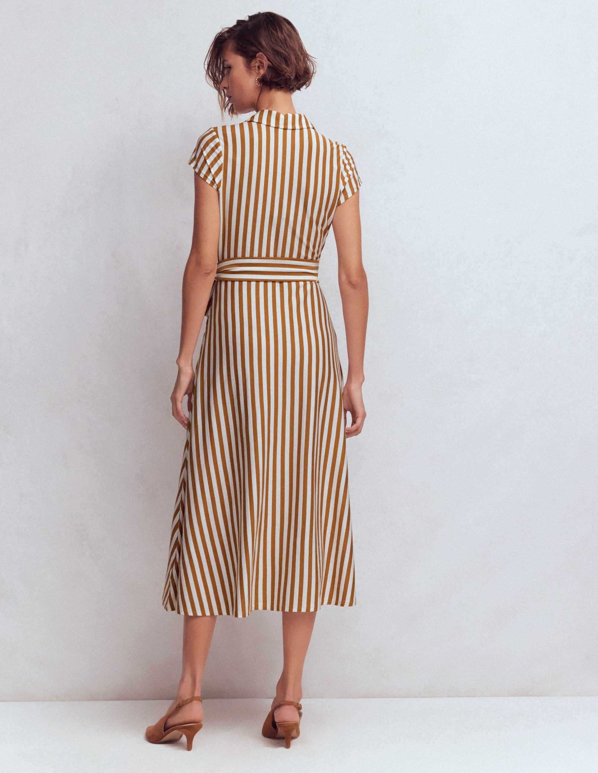 Marcia Jersey Shirt Dress-Cognac and Ivory Stripe - Image 3