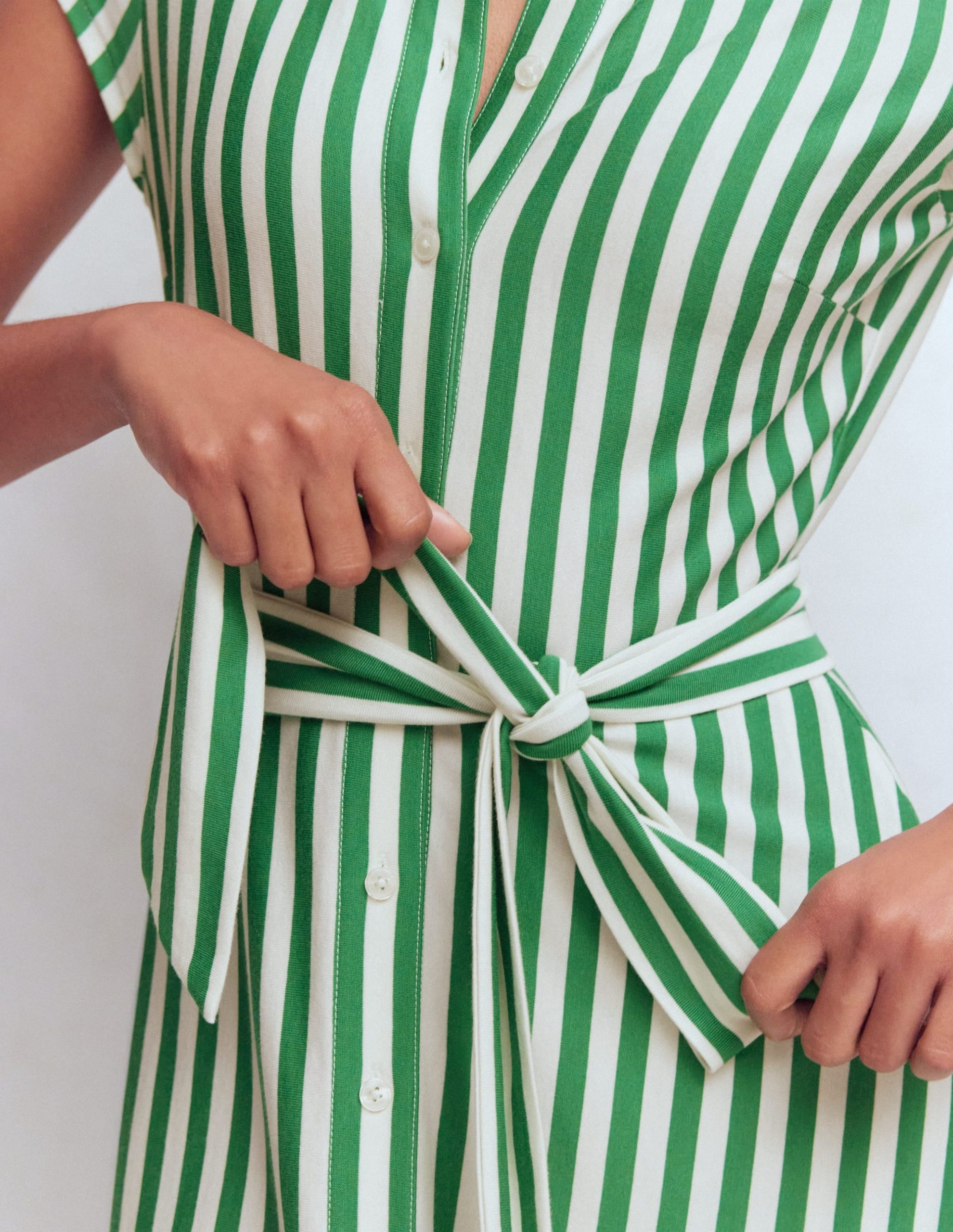 Marcia Jersey Shirt Dress-Green and Ivory Stripe - Image 2