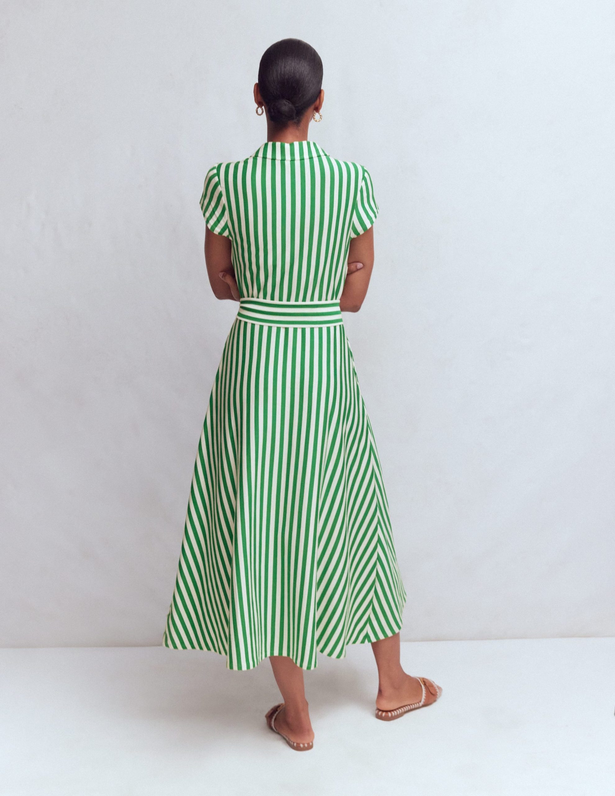 Marcia Jersey Shirt Dress-Green and Ivory Stripe - Image 3