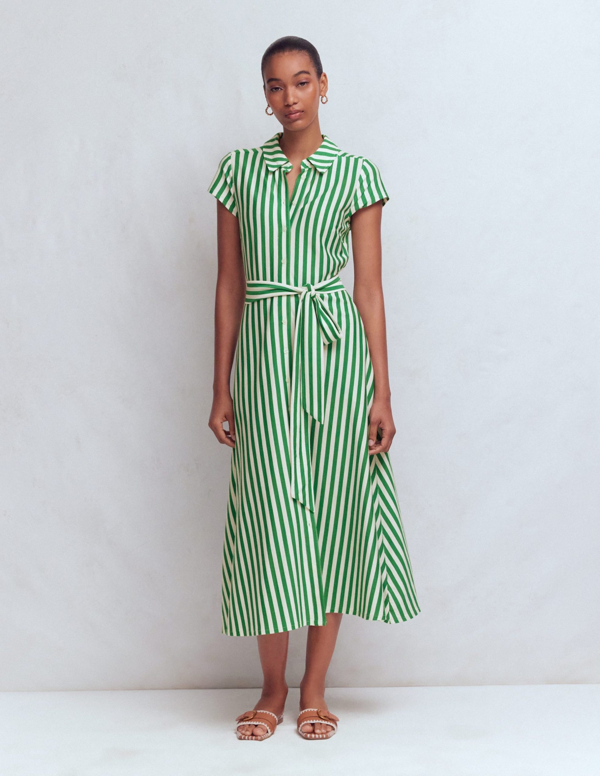 Marcia Jersey Shirt Dress-Green and Ivory Stripe - Image 7