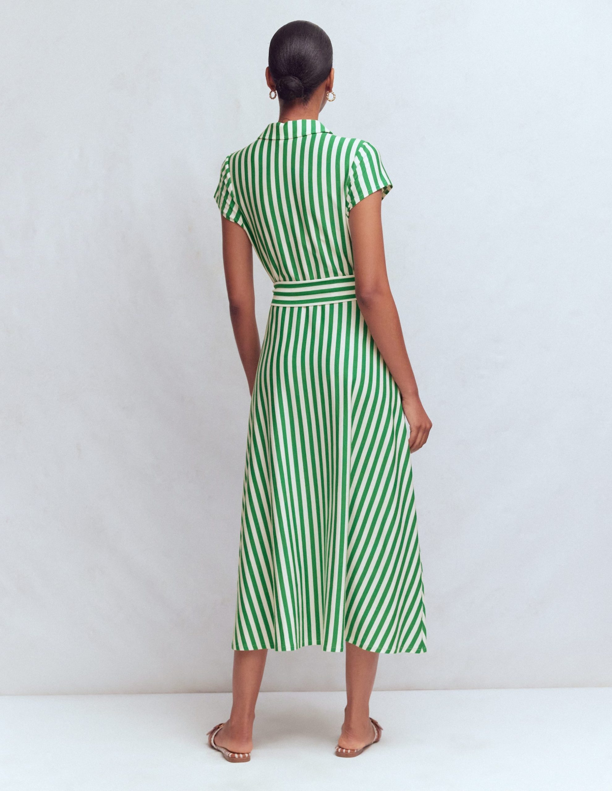 Marcia Jersey Shirt Dress-Green and Ivory Stripe - Image 8