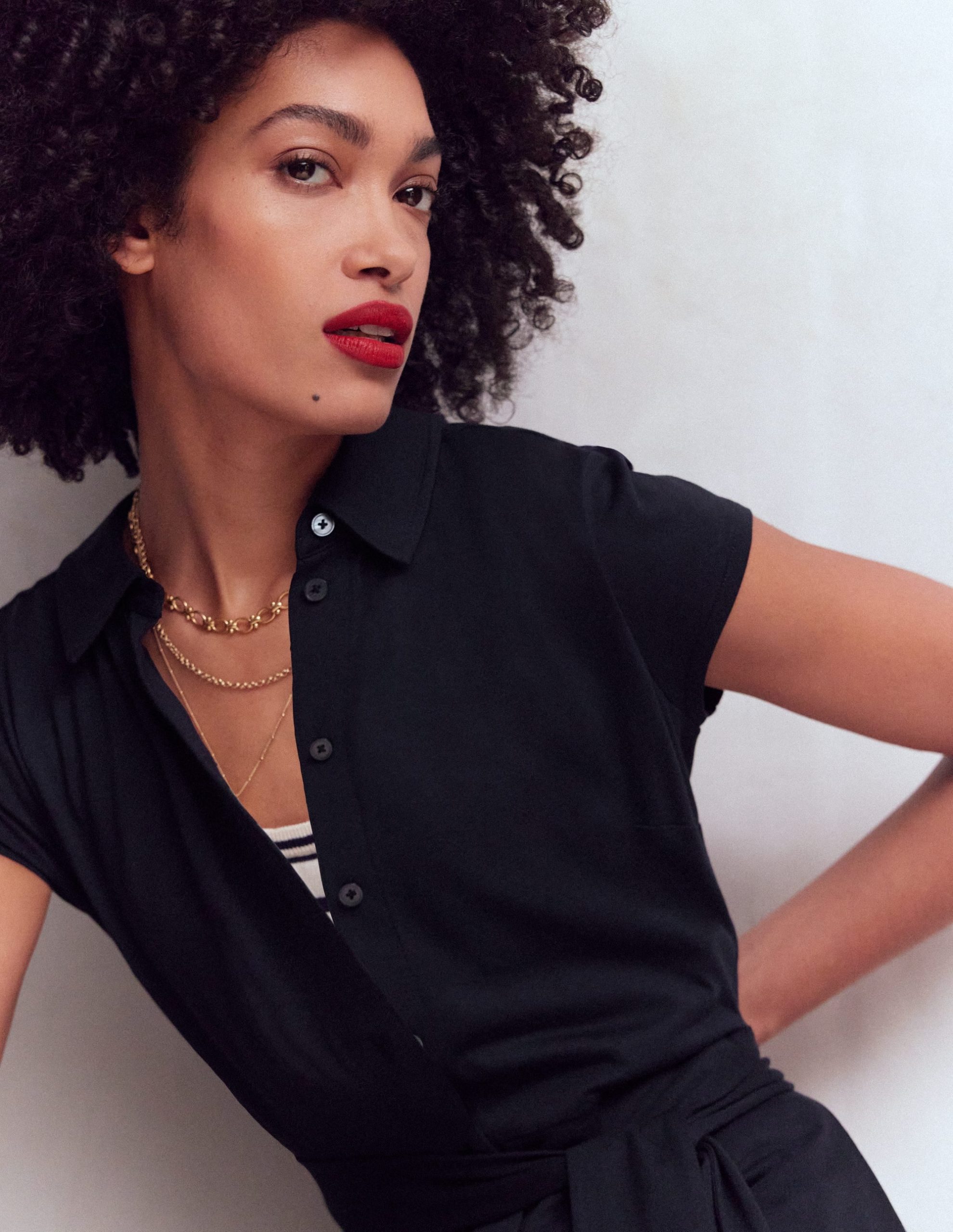 Marcia Jersey Shirt Dress-Navy - Image 2