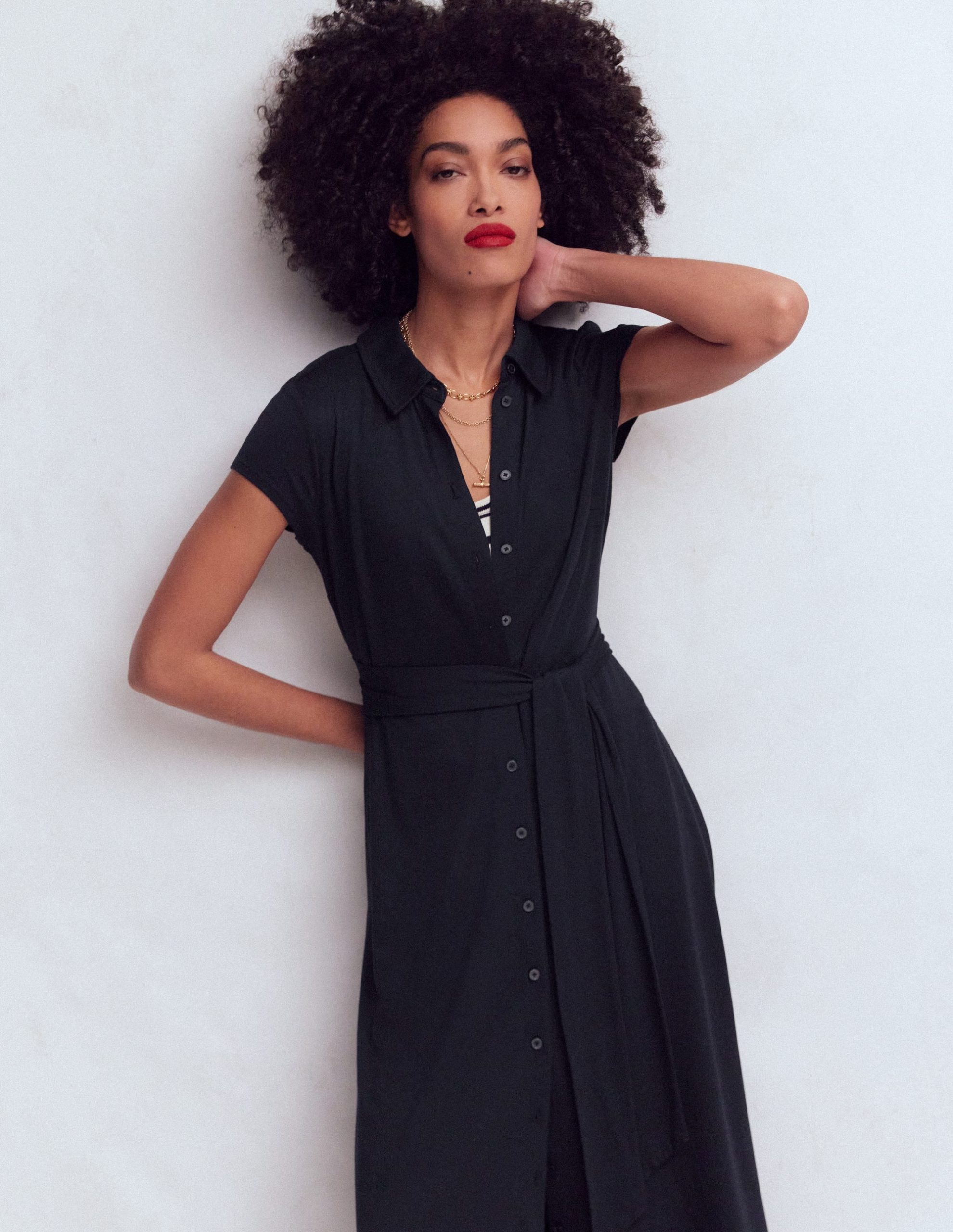Marcia Jersey Shirt Dress-Navy - Image 4