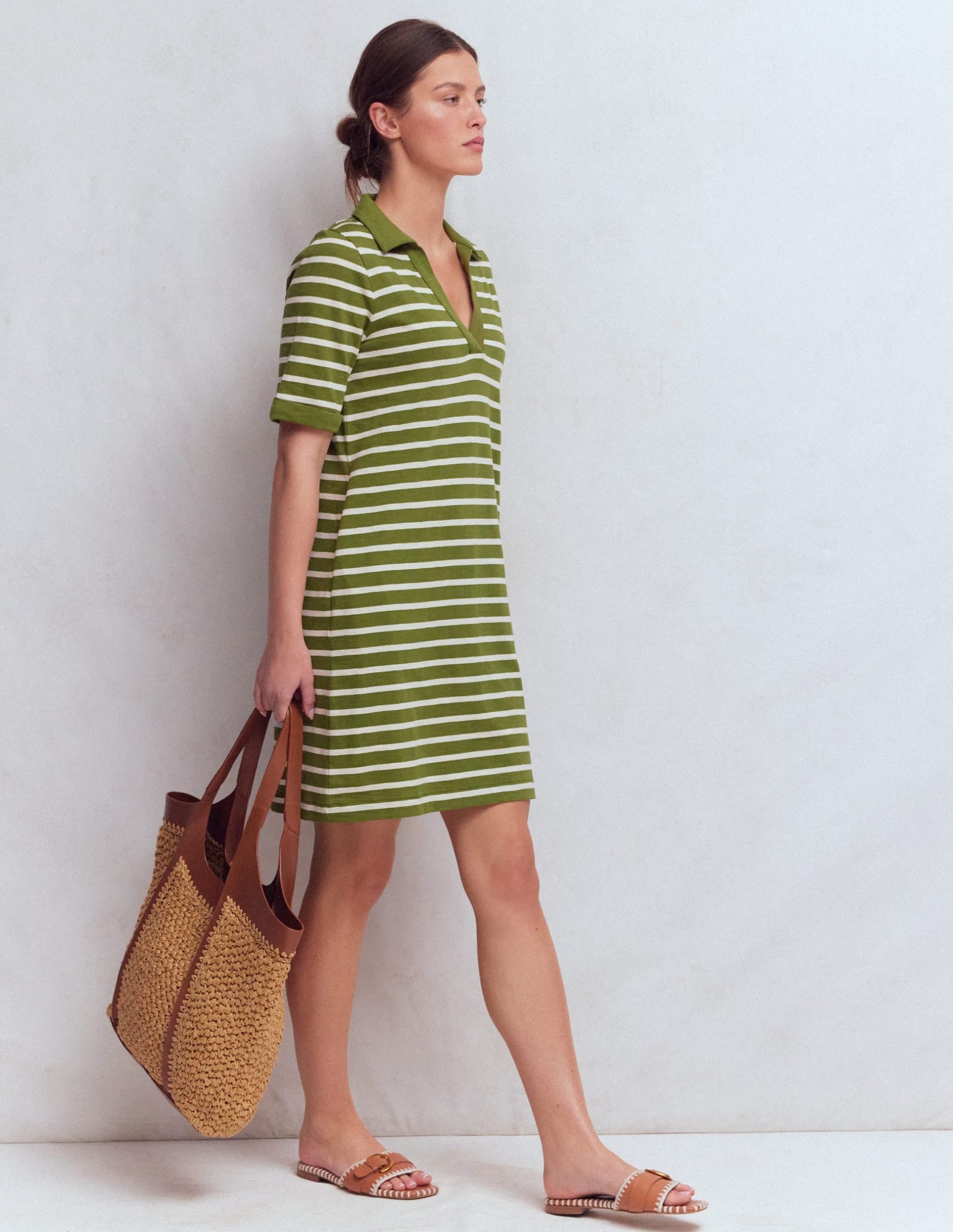 Tilda Jersey T-shirt Dress-Olive and Ivory Stripe - Image 4