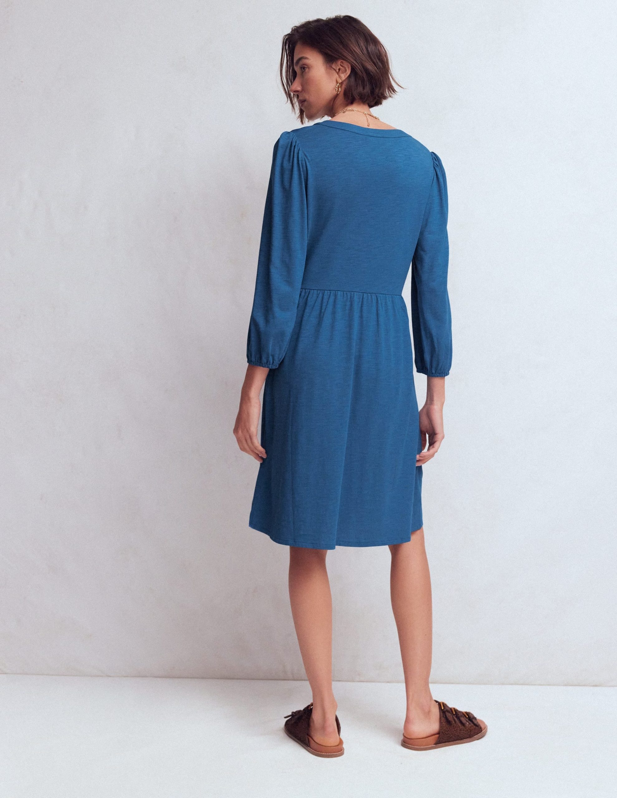 Cathy Notch Neck Jersey Dress-Tourmaline Blue - Image 3