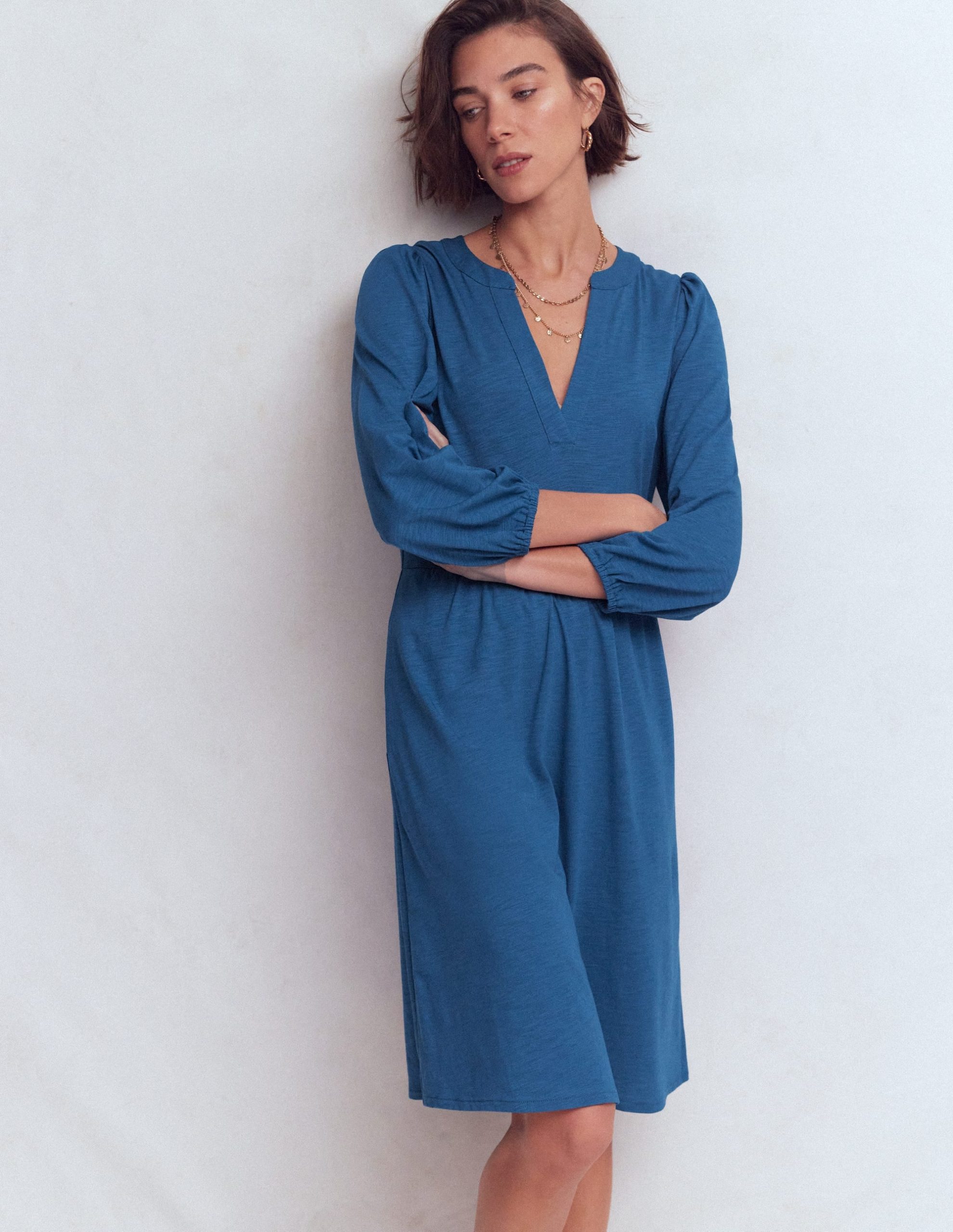 Cathy Notch Neck Jersey Dress-Tourmaline Blue - Image 4