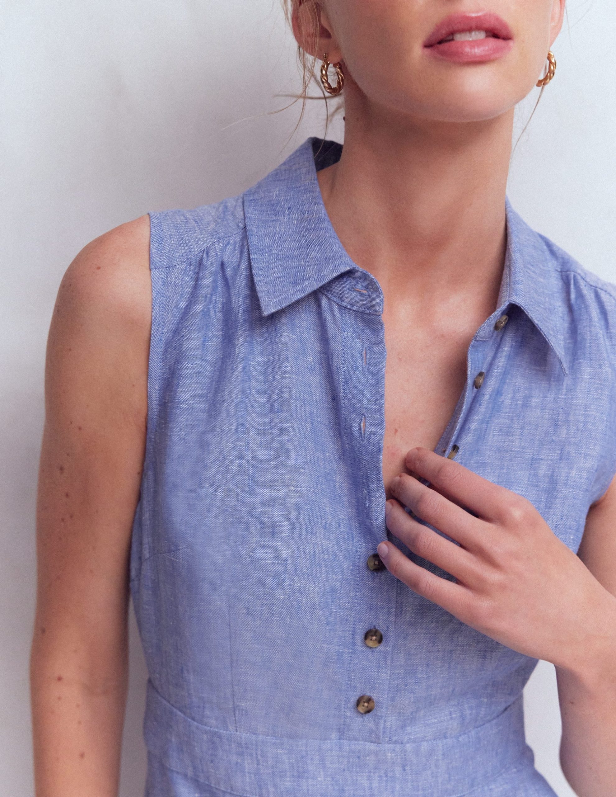 Erma Drop Waist Linen Dress-Chambray - Image 2