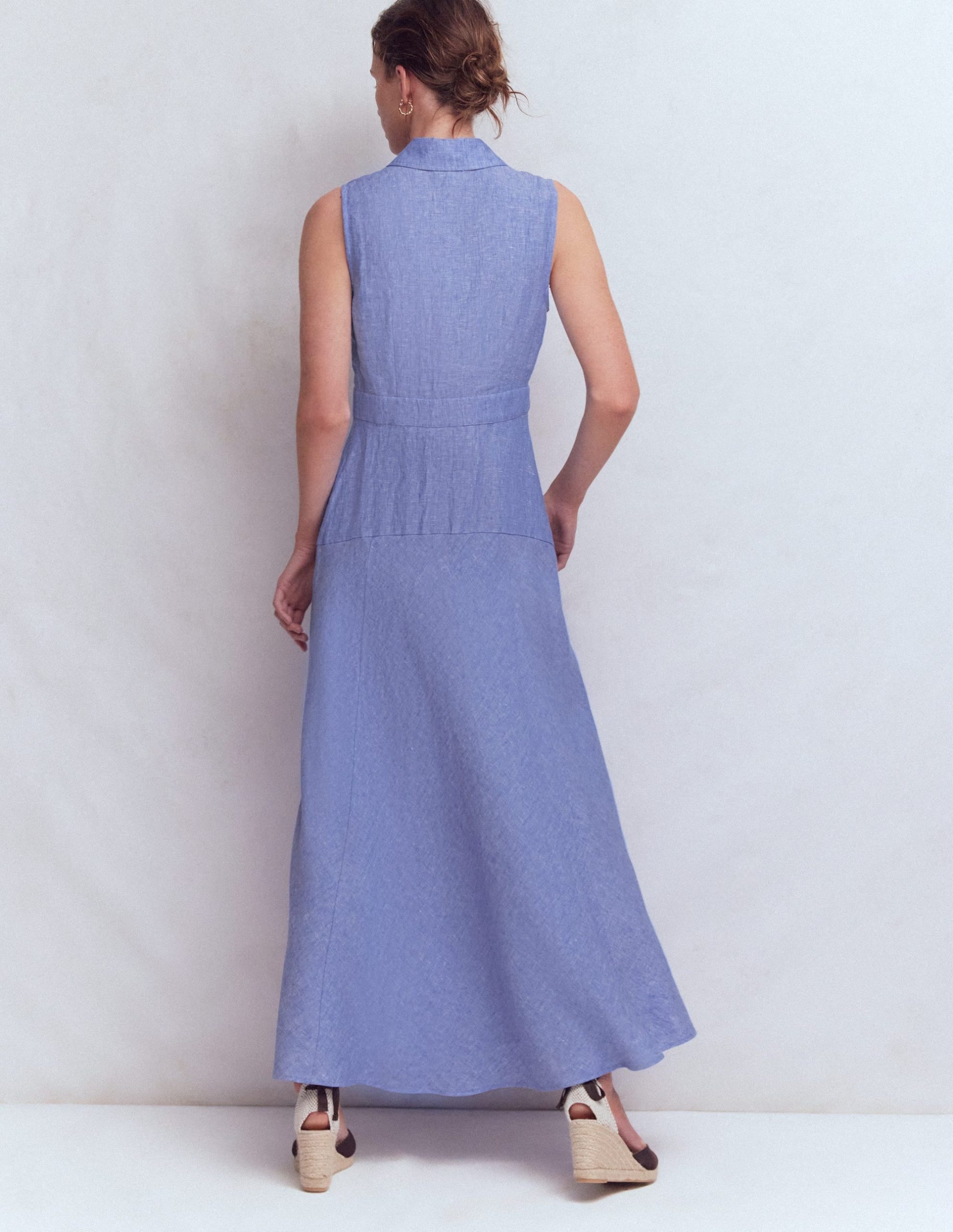 Erma Drop Waist Linen Dress-Chambray - Image 3