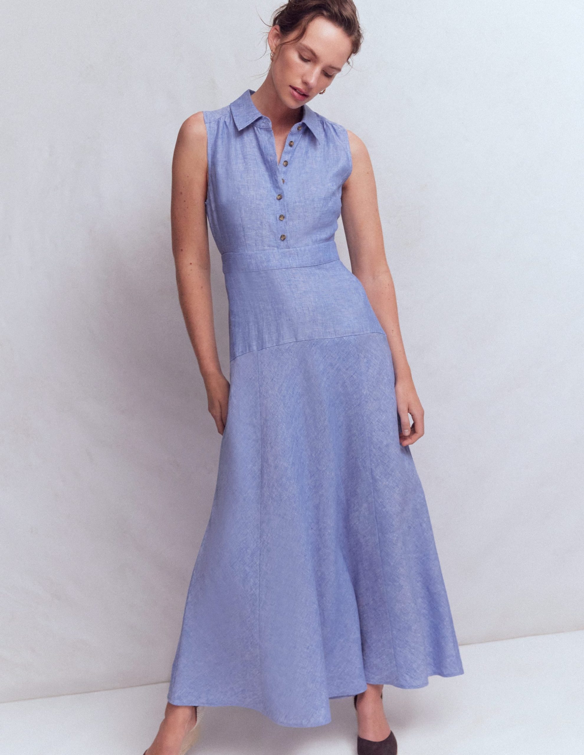 Erma Drop Waist Linen Dress-Chambray - Image 4
