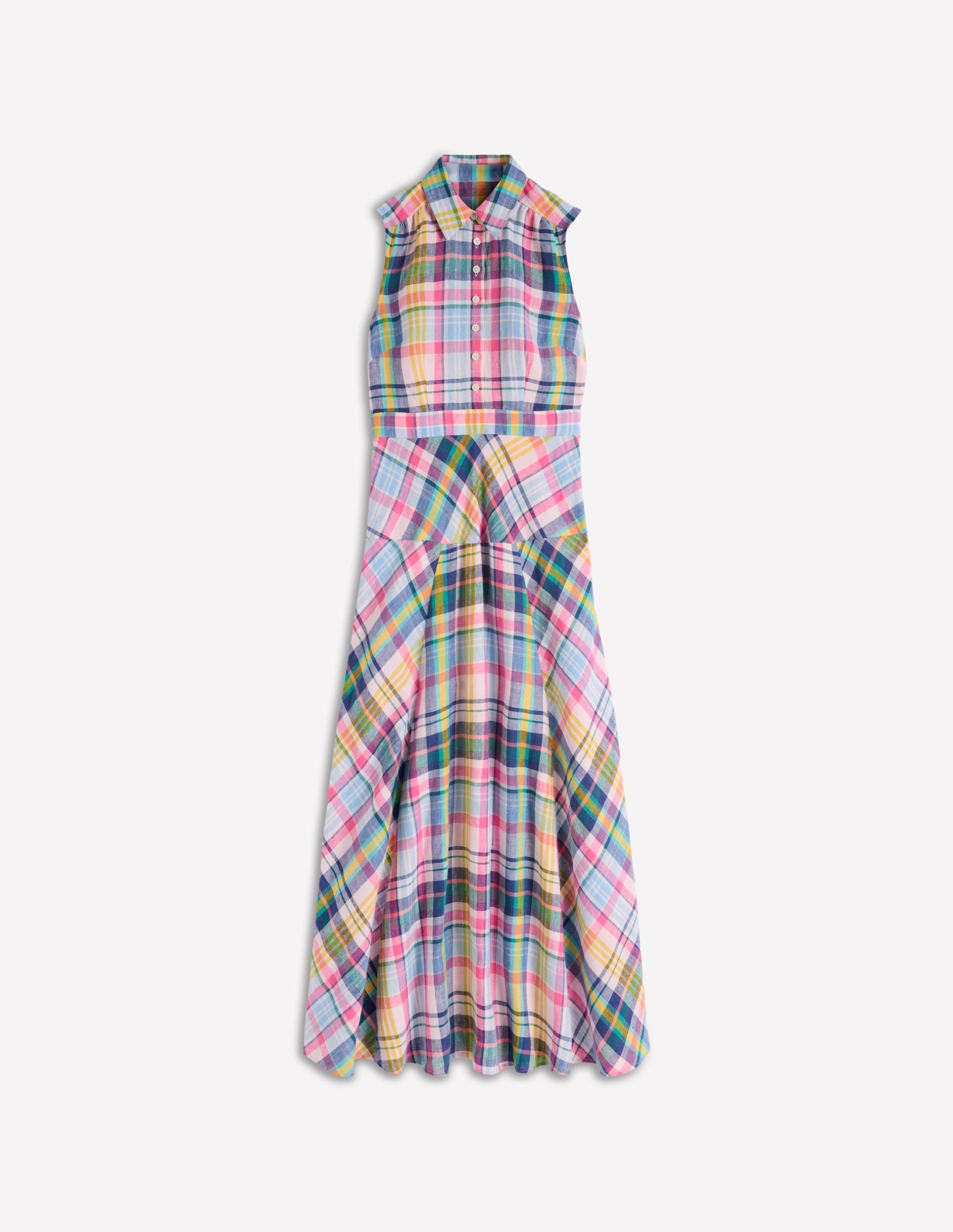 Erma Drop Waist Linen Dress-Blue. Pink and Green Madras - Image 6