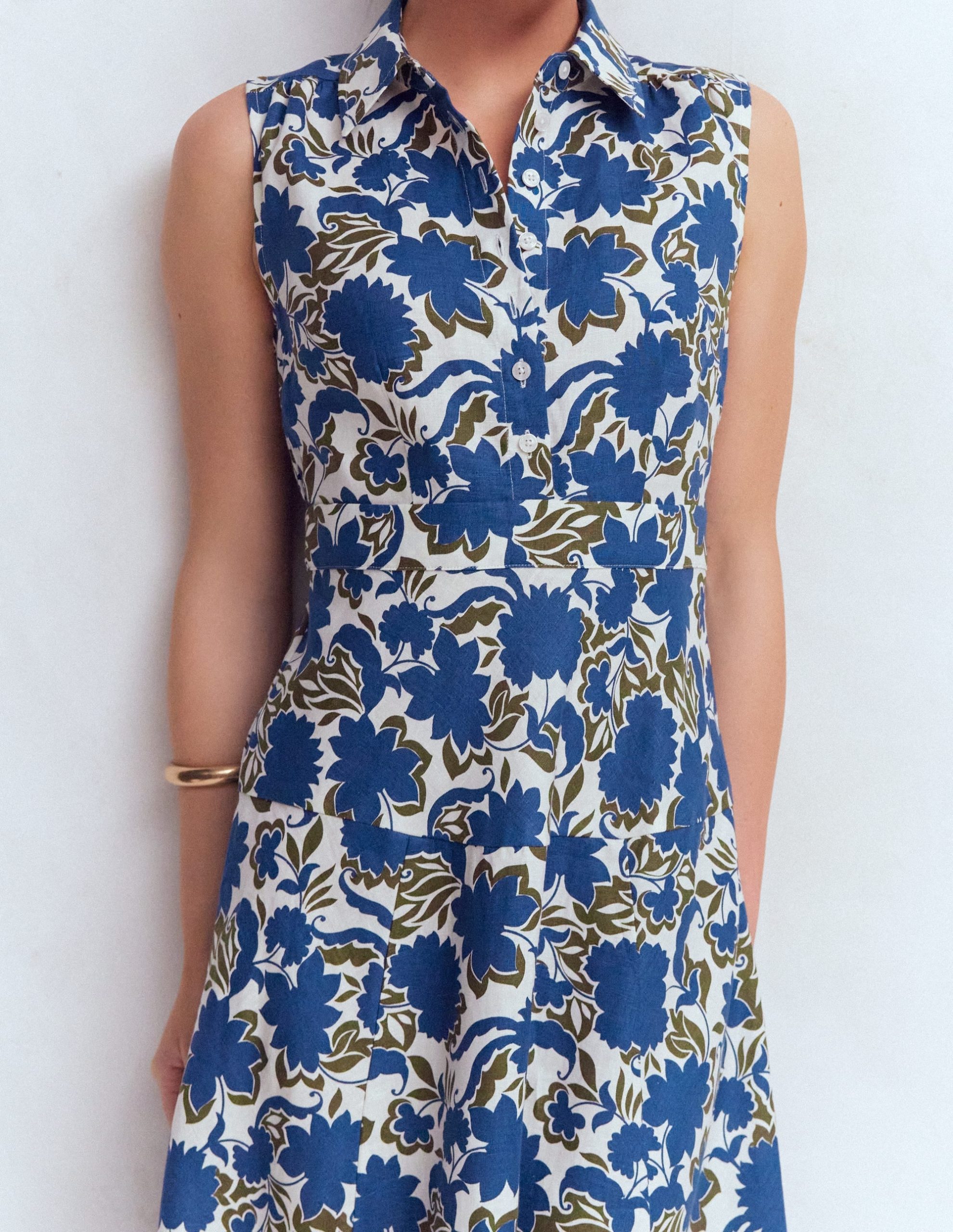Erma Drop Waist Linen Dress-Blue Shadow Blossom - Image 2
