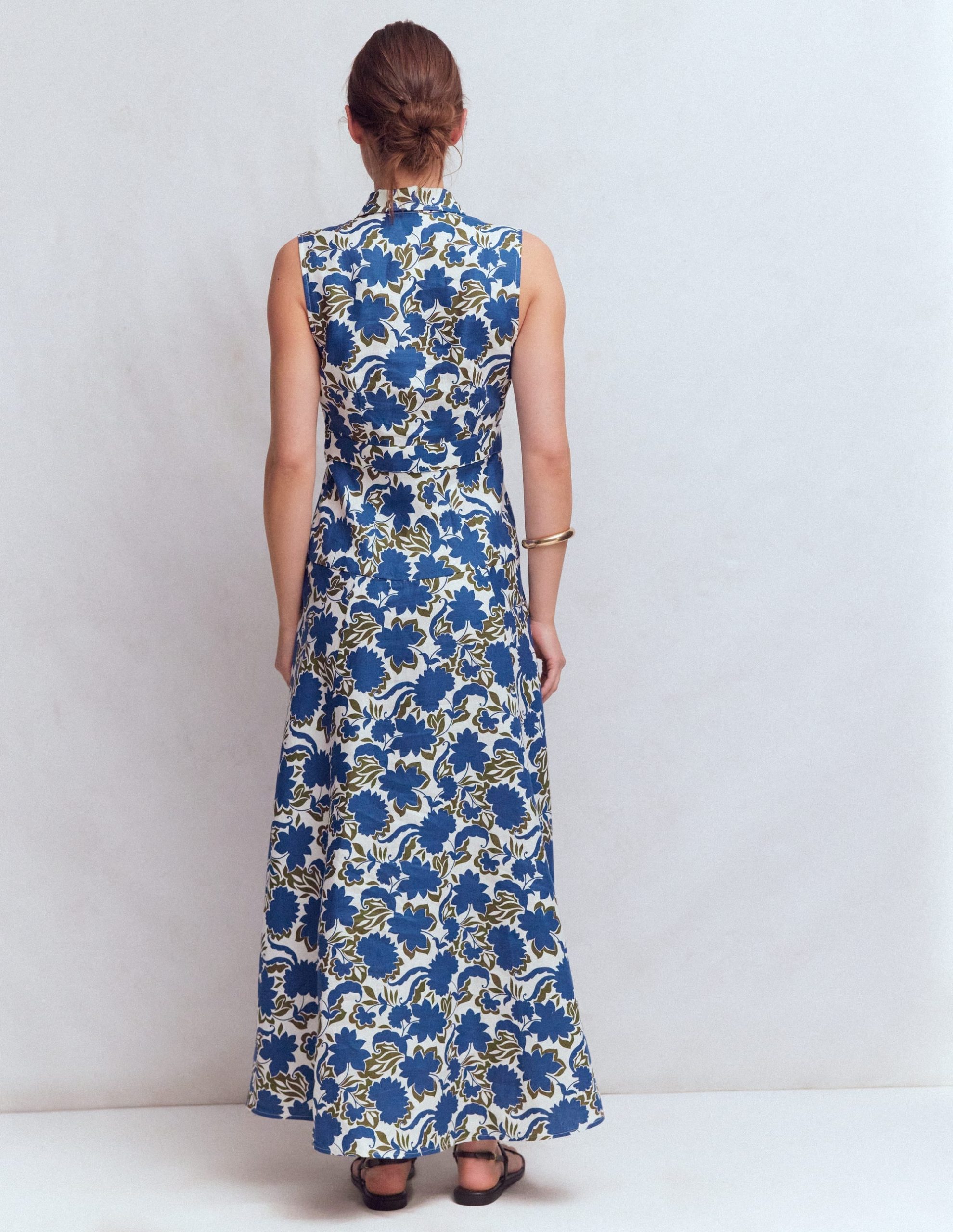 Erma Drop Waist Linen Dress-Blue Shadow Blossom - Image 3